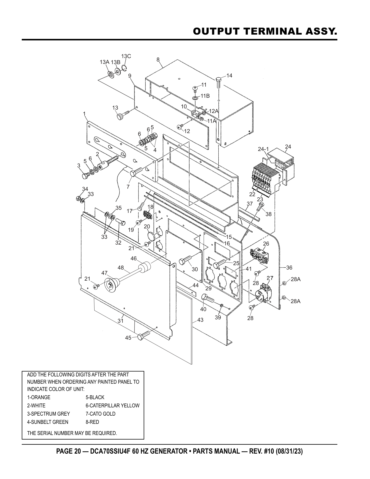 Multiquip DCA70SSIU4F Generator OUTPUT TERMINAL ASSY. parts diagram