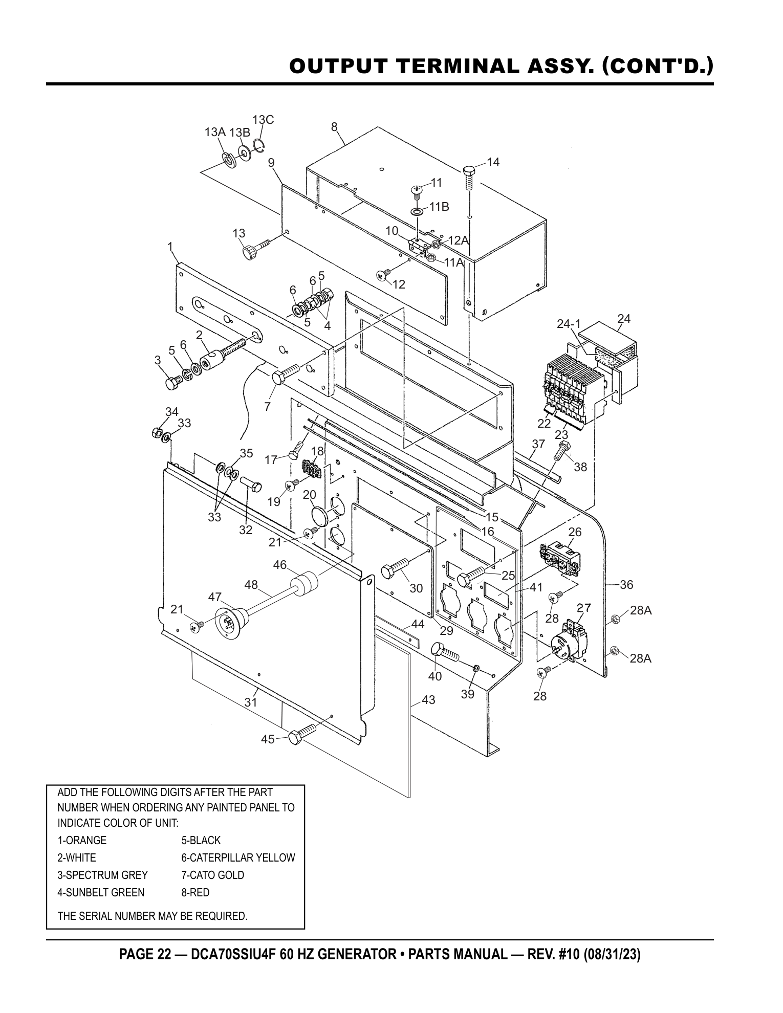 Multiquip DCA70SSIU4F Generator OUTPUT TERMINAL ASSY. (CONT'D.) parts diagram