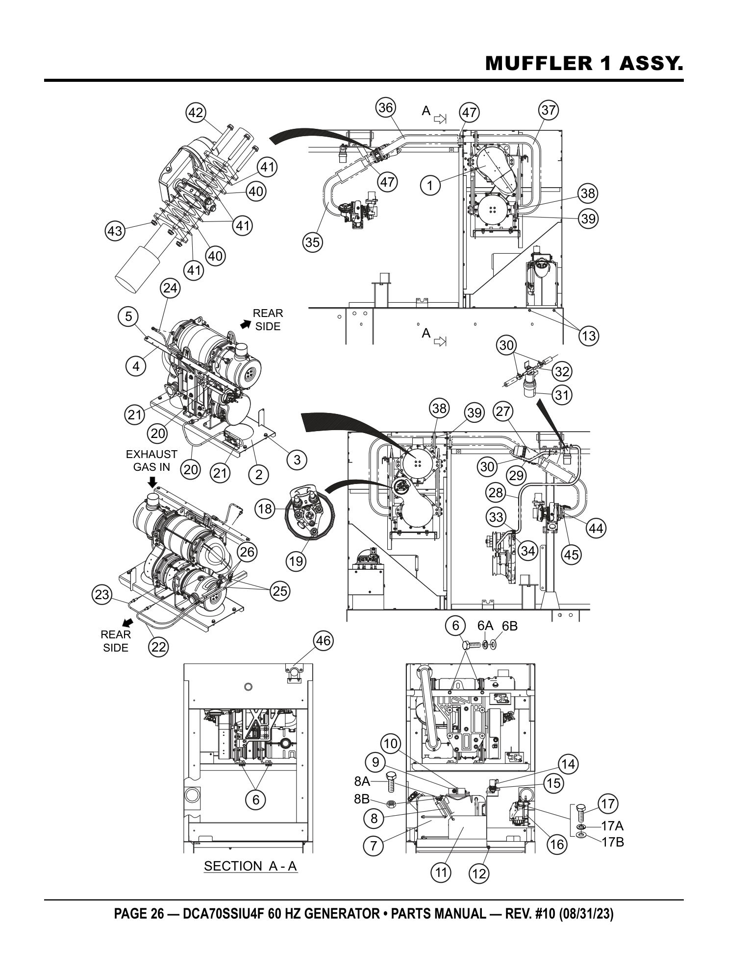 Multiquip DCA70SSIU4F Generator MUFFLER 1 ASSY. parts diagram