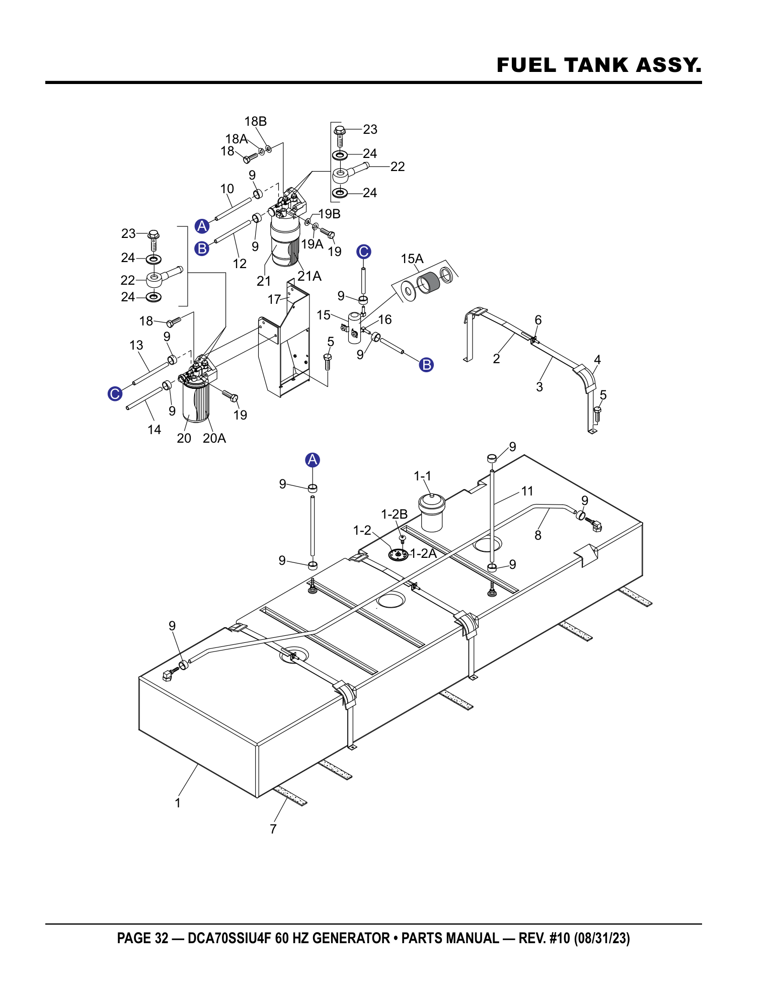 Multiquip DCA70SSIU4F Generator FUEL TANK ASSY. parts diagram