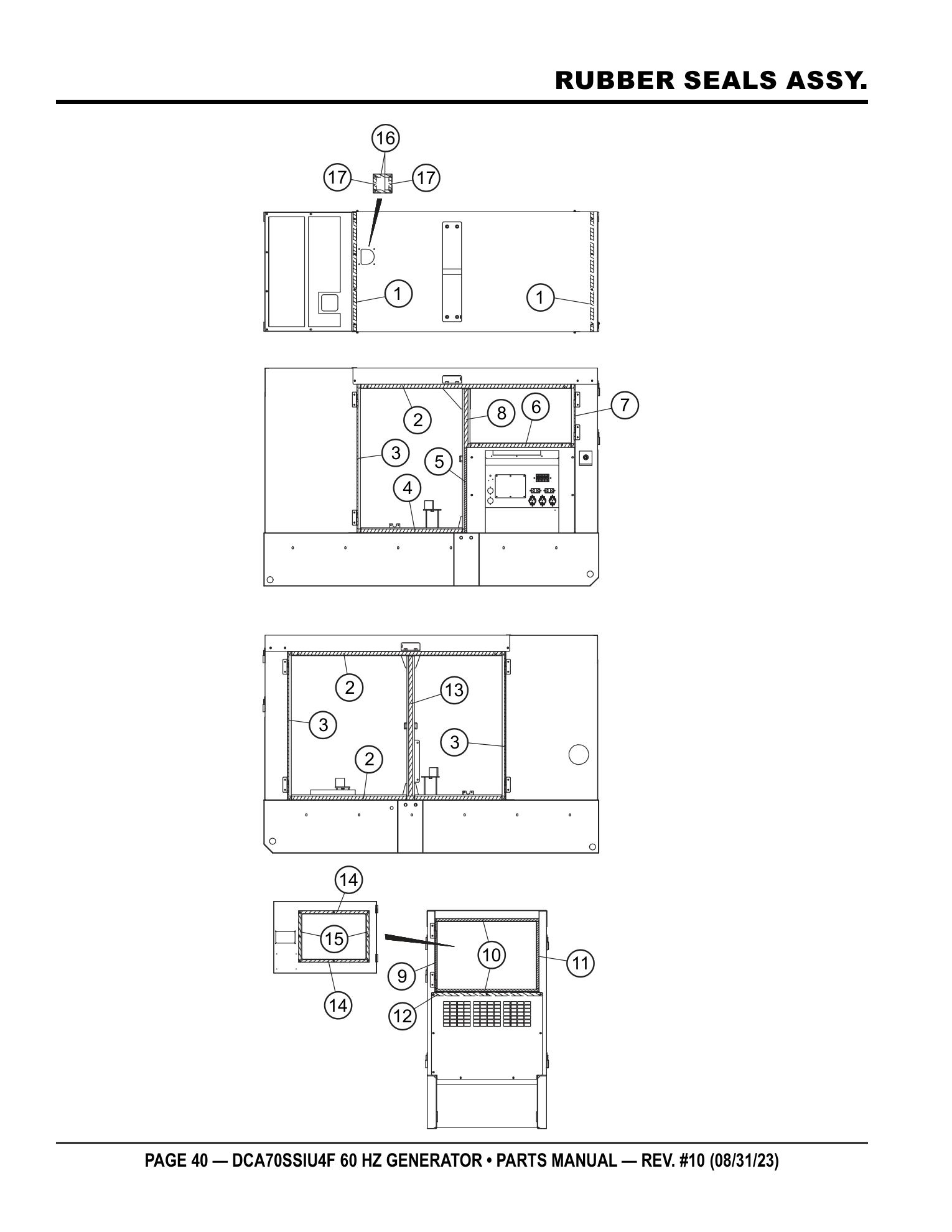 Multiquip DCA70SSIU4F Generator RUBBER SEALS ASSY. parts diagram