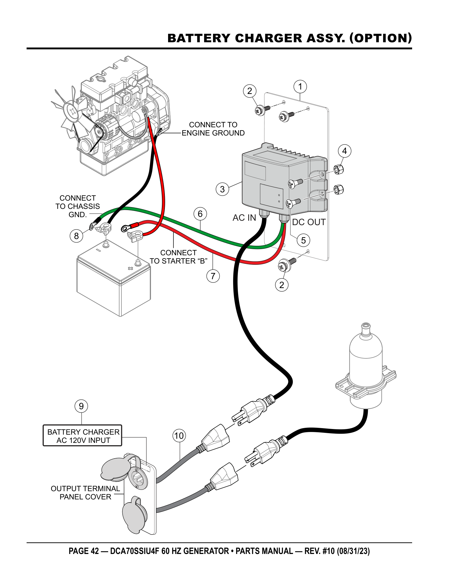 Multiquip DCA70SSIU4F Generator BATTERY CHARGER ASSY. (OPTION) parts diagram