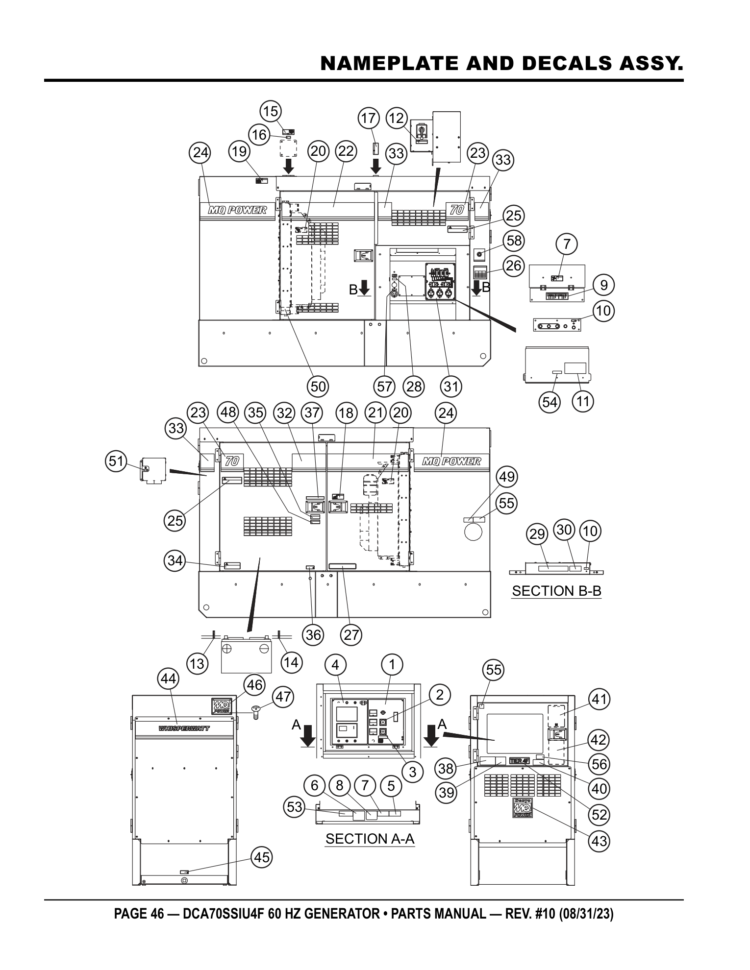 Multiquip DCA70SSIU4F Generator NAMEPLATE AND DECALS ASSY. parts diagram