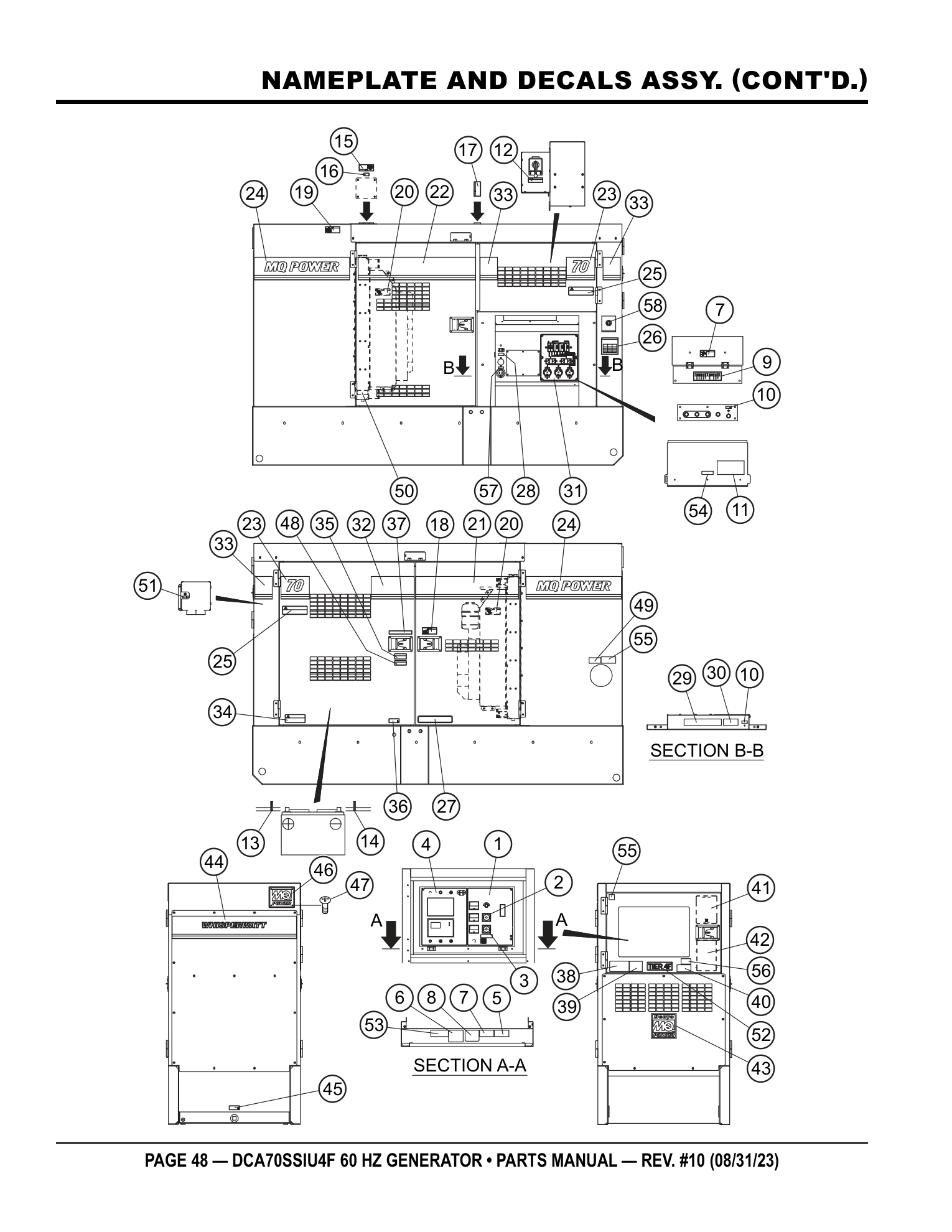 Multiquip DCA70SSIU4F Generator NAMEPLATE AND DECALS ASSY. (CONT'D.) parts diagram