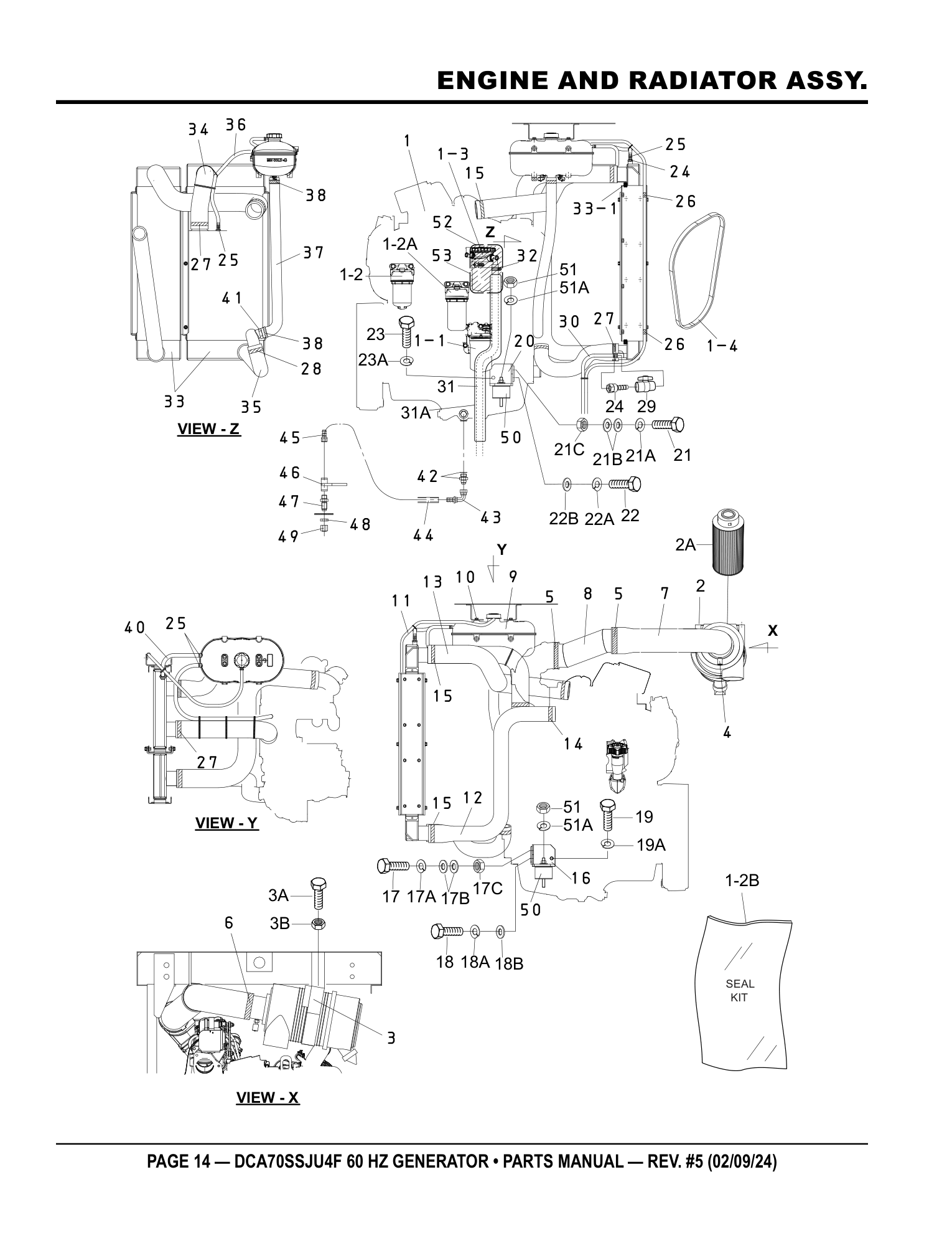 Multiquip DCA70SSJU4F Generator ENGINE AND RADIATOR ASSY. parts diagram