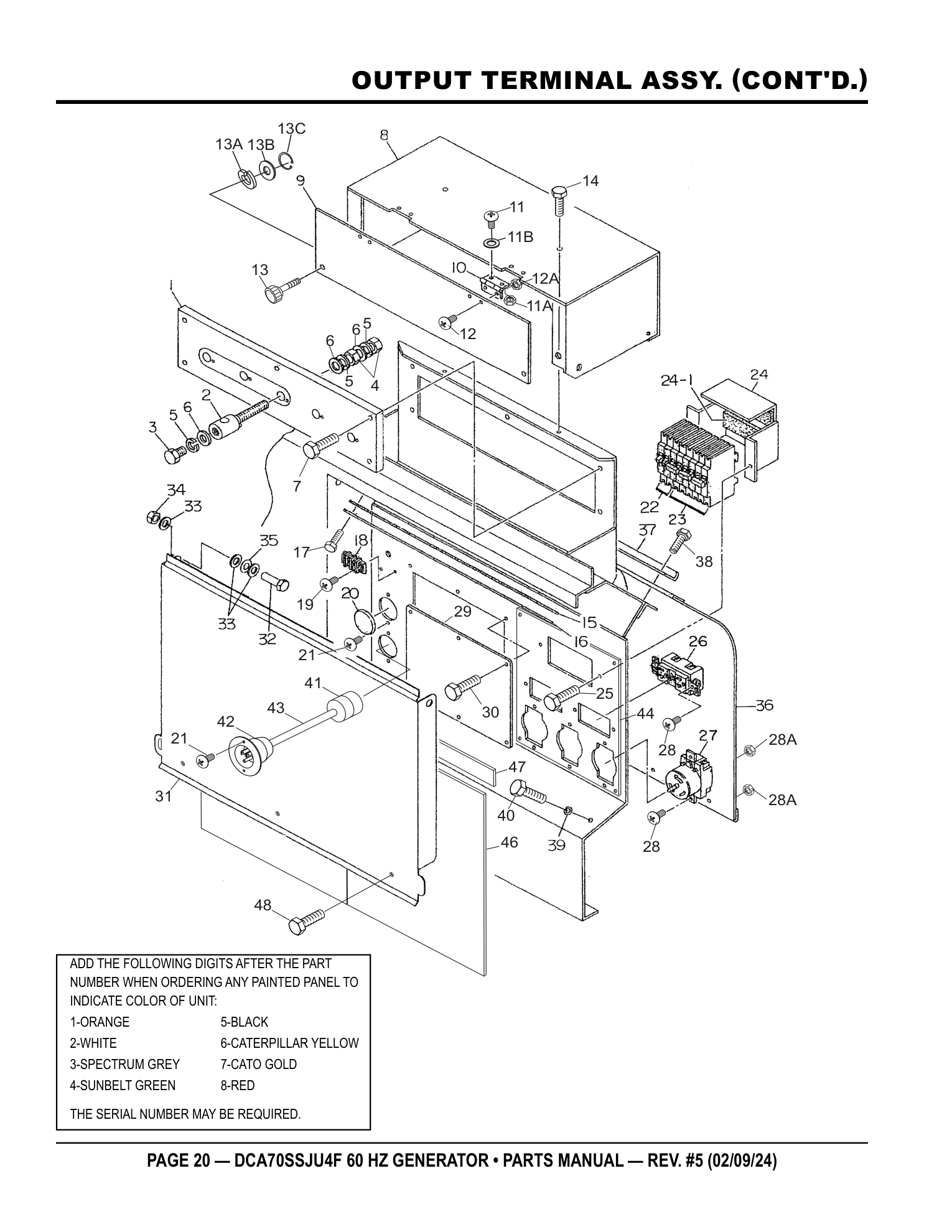 Multiquip DCA70SSJU4F Generator OUTPUT TERMINAL ASSY. (CONT'D.) parts diagram