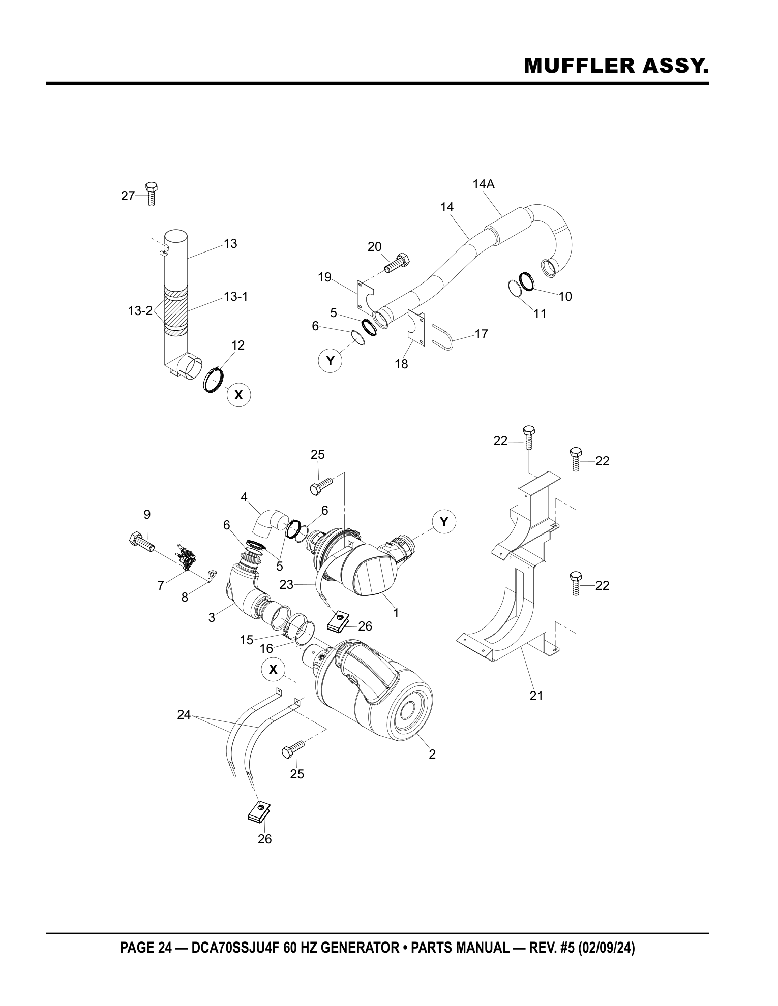 Multiquip DCA70SSJU4F Generator MUFFLER ASSY. parts diagram