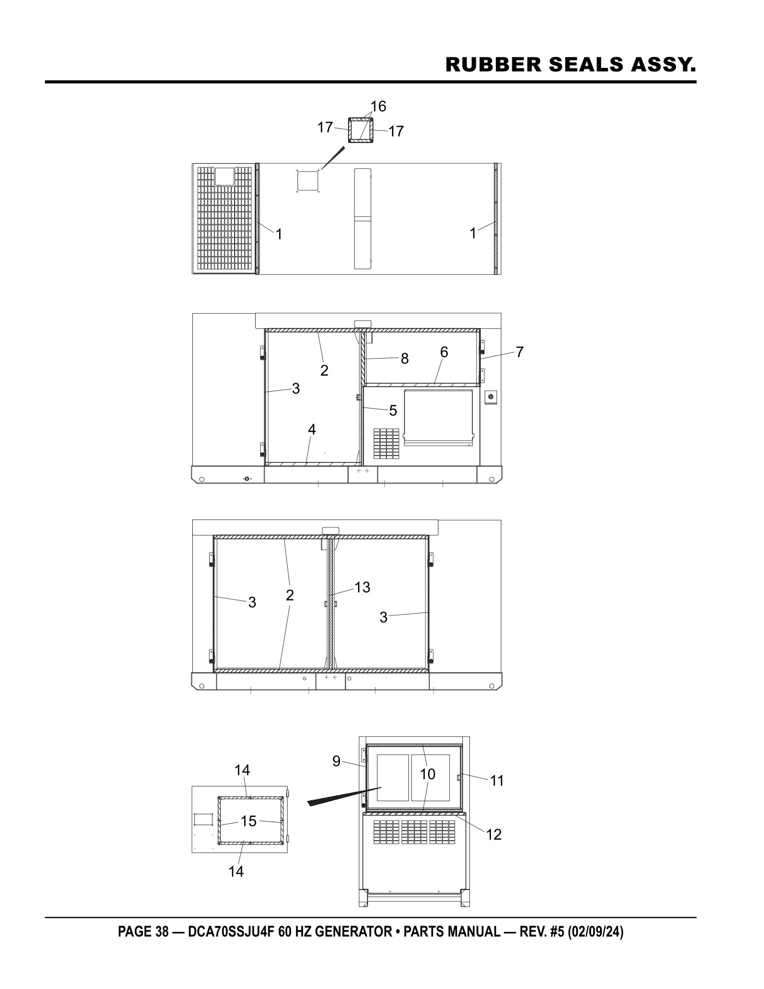 Multiquip DCA70SSJU4F Generator RUBBER SEALS ASSY. parts diagram