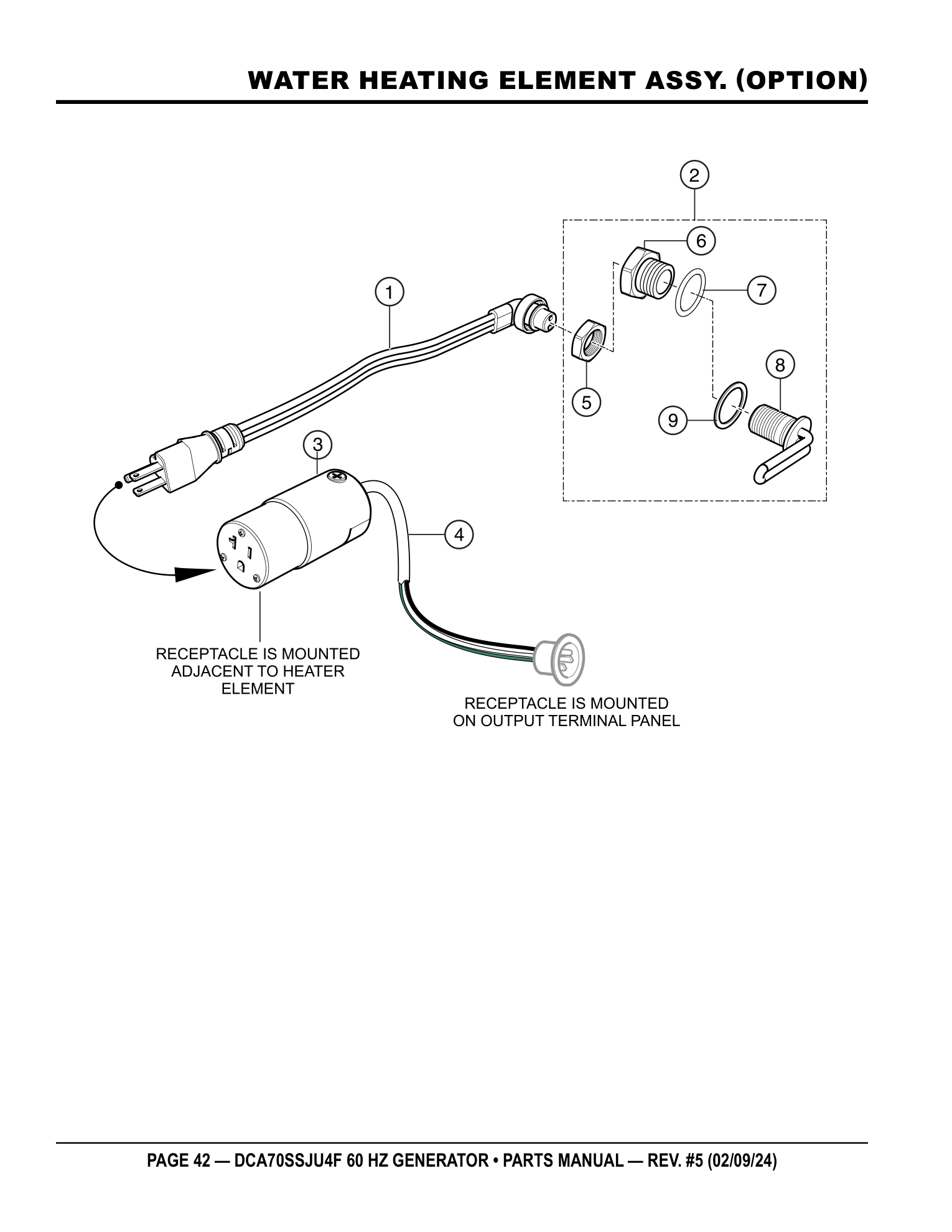Multiquip DCA70SSJU4F Generator WATER HEATING ELEMENT ASSY. (OPTION) parts diagram