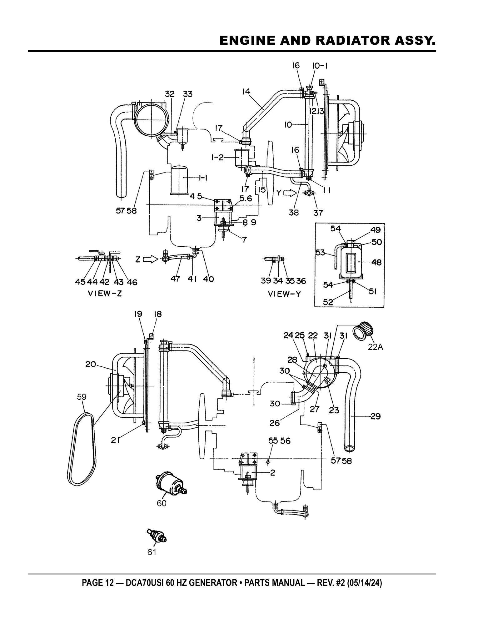 Multiquip DCA70USI Generator ENGINE AND RADIATOR ASSY. parts diagram