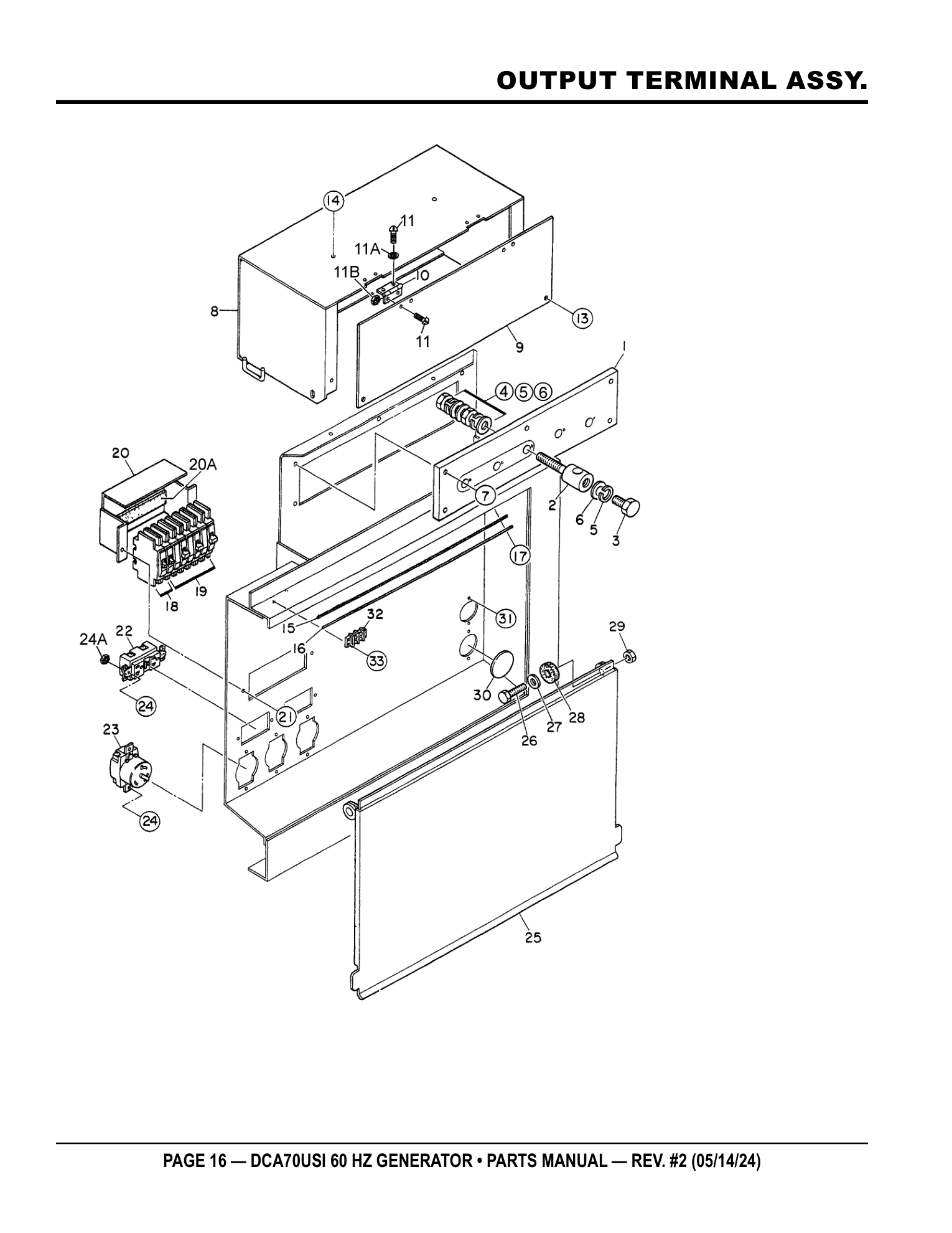 Multiquip DCA70USI Generator OUTPUT TERMINAL ASSY. parts diagram