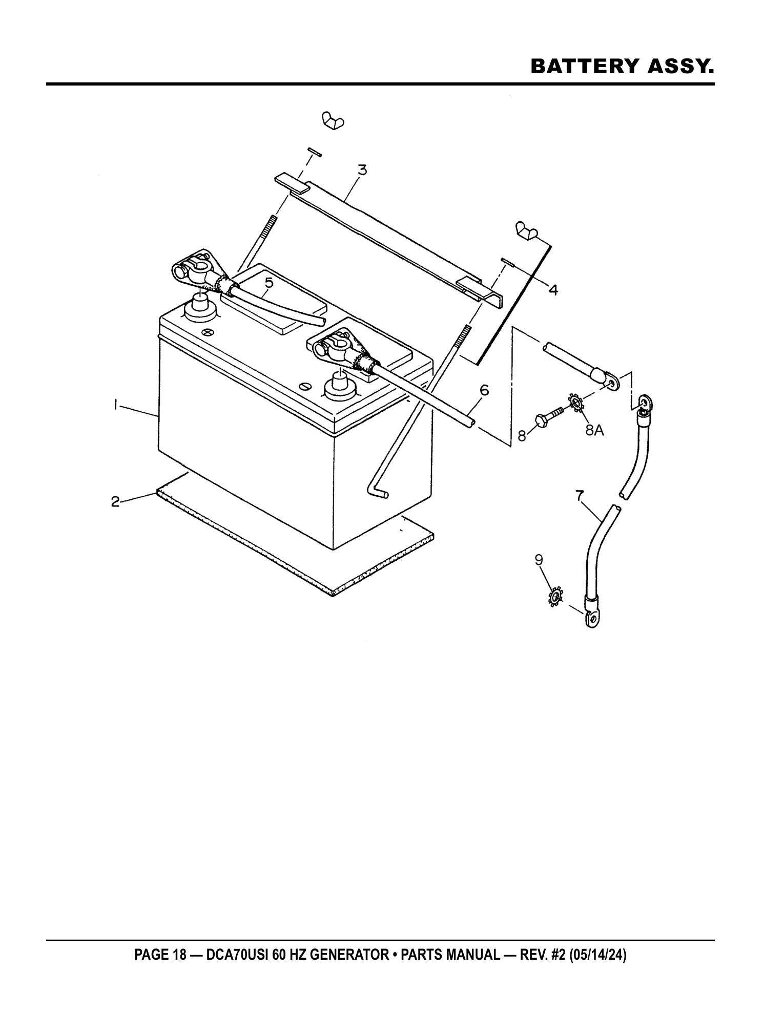 Multiquip DCA70USI Generator BATTERY ASSY. parts diagram
