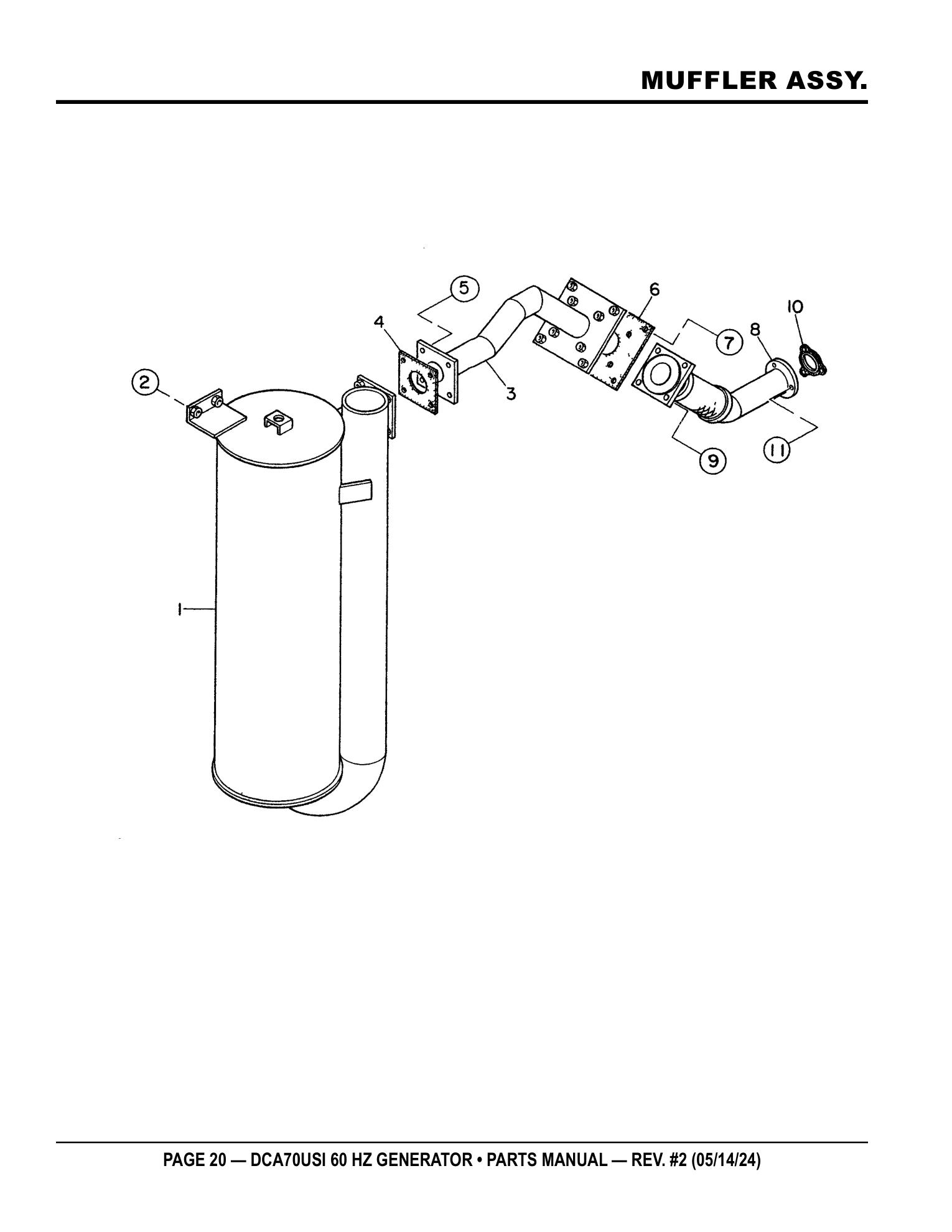 Multiquip DCA70USI Generator MUFFLER ASSY. parts diagram