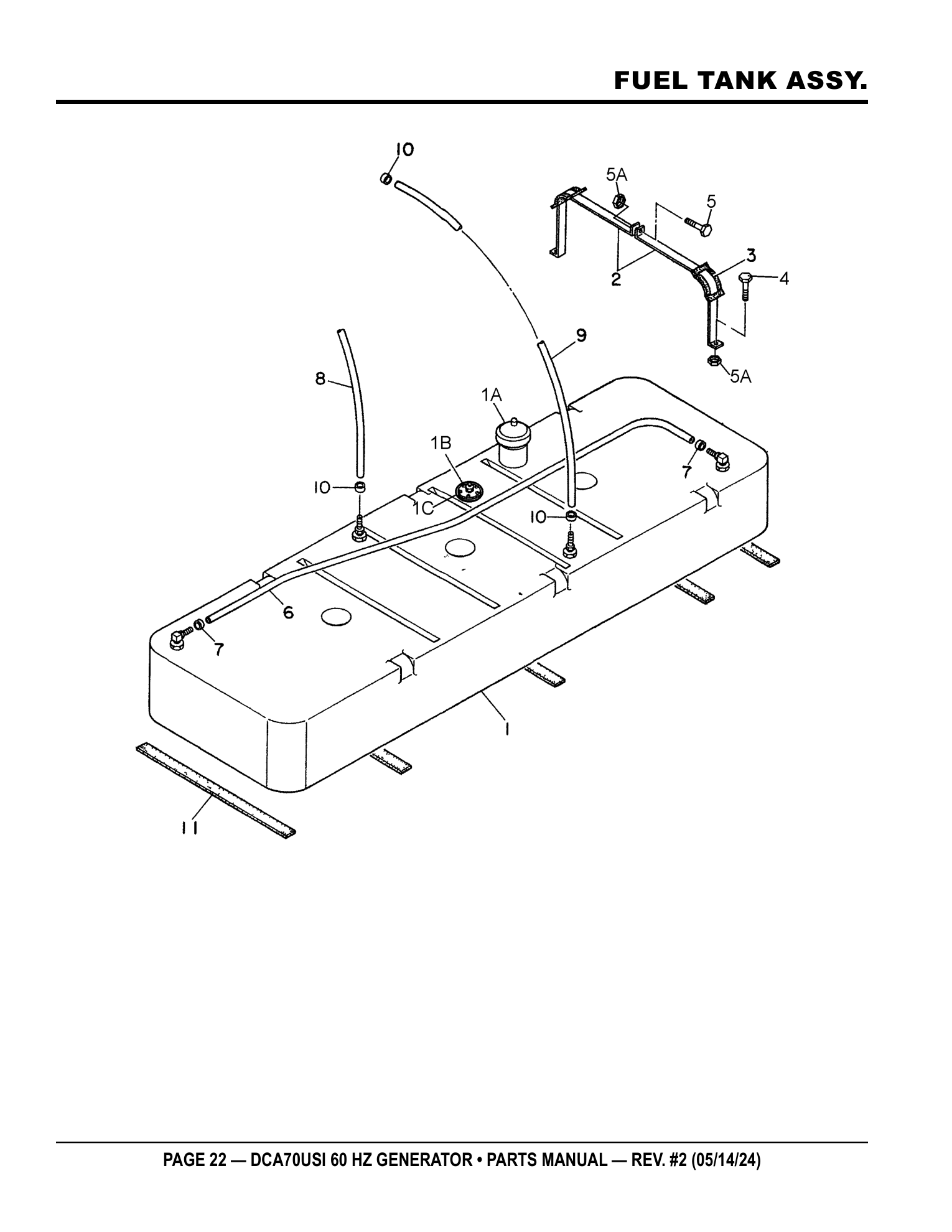 Multiquip DCA70USI Generator FUEL TANK ASSY. parts diagram