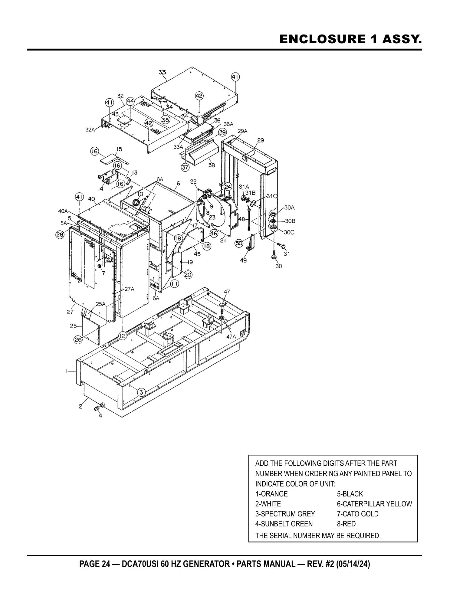 Multiquip DCA70USI Generator ENCLOSURE 1 ASSY. parts diagram