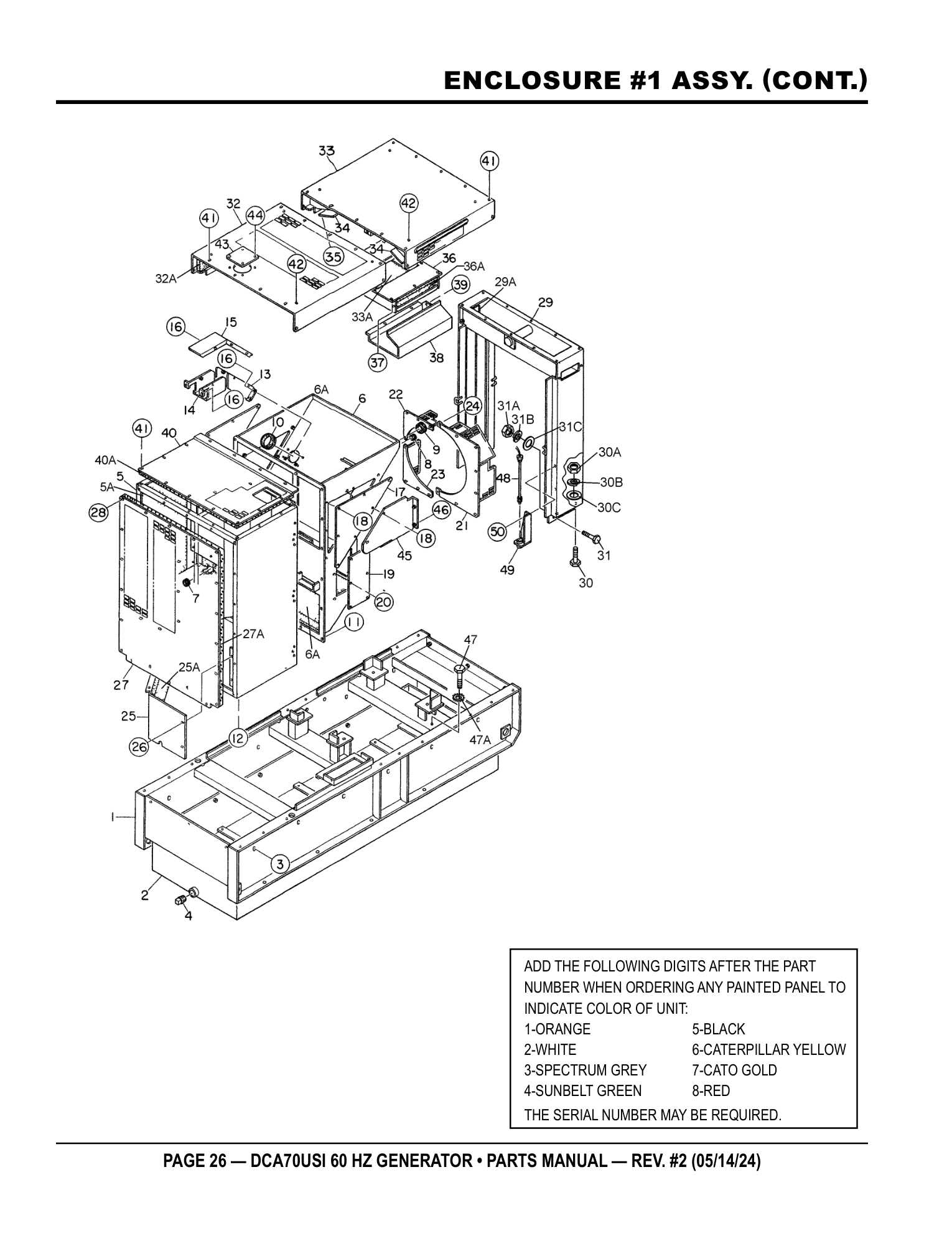 Multiquip DCA70USI Generator ENCLOSURE #1 ASSY. (CONT.) parts diagram
