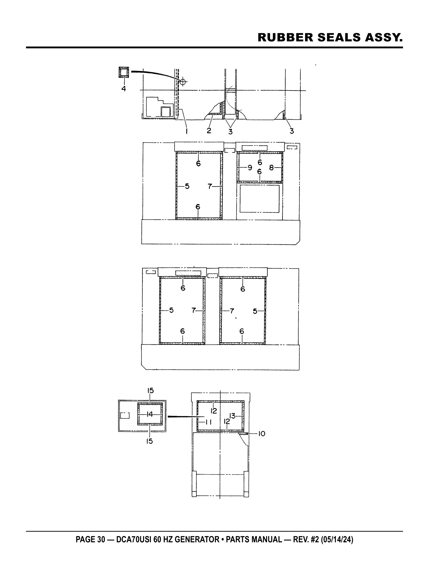 Multiquip DCA70USI Generator RUBBER SEALS ASSY. parts diagram