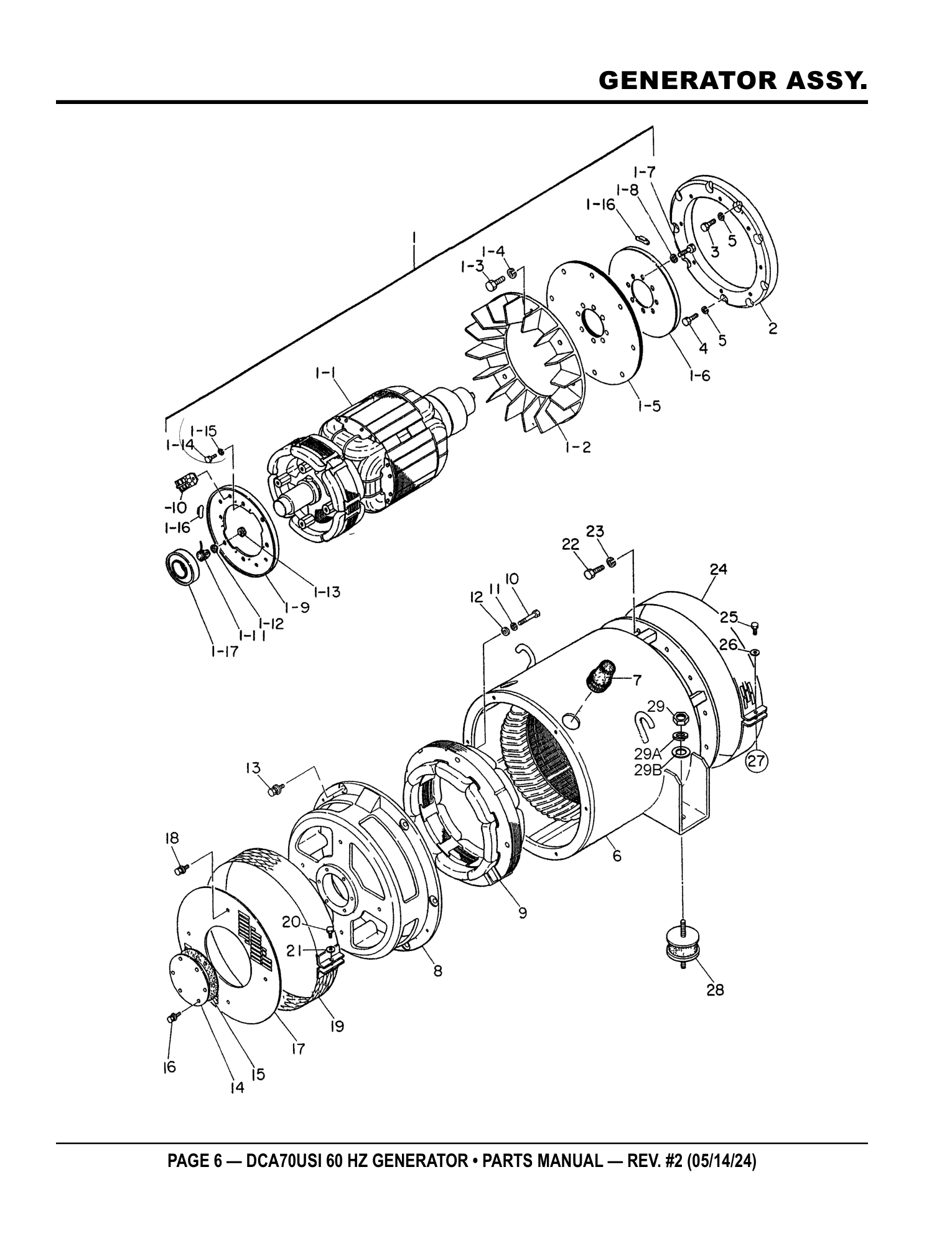 Multiquip DCA70USI Generator GENERATOR ASSY. parts diagram