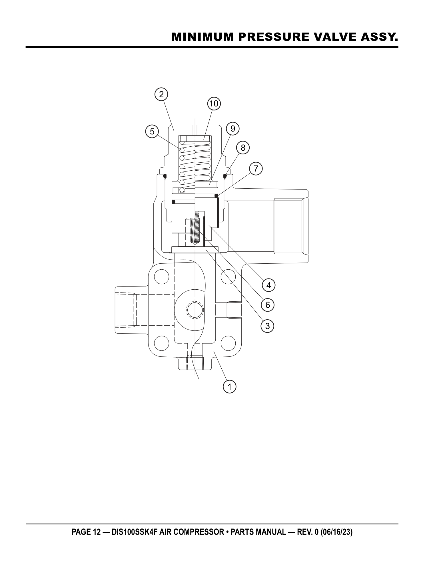 Multiquip DIS100SSK4F Air Compressor MINIMUM PRESSURE VALVE ASSY. parts diagram
