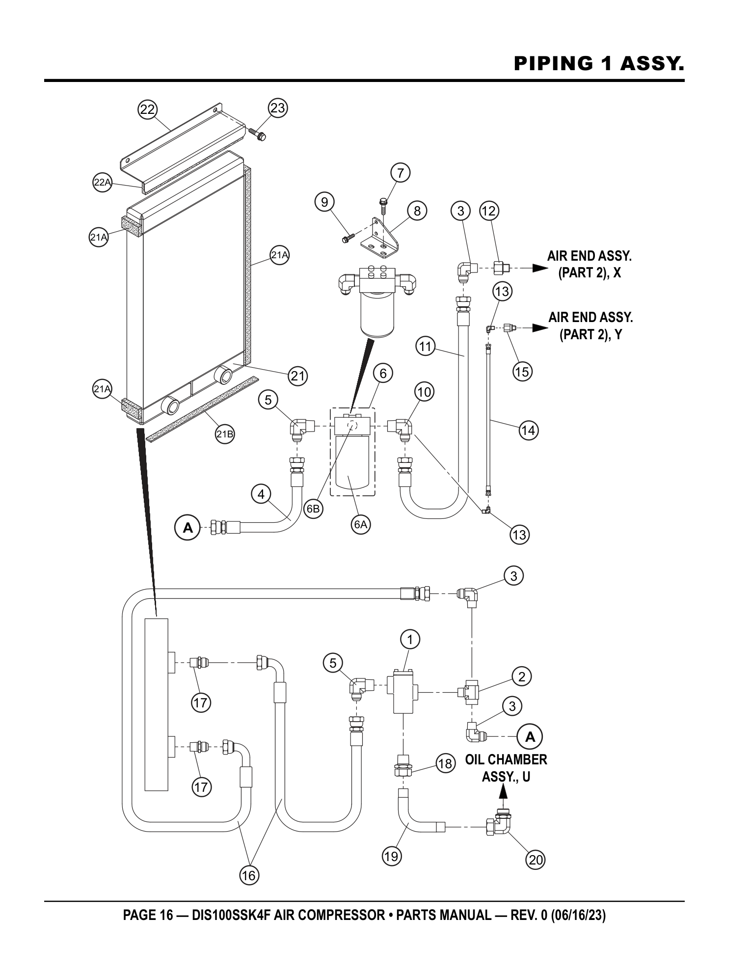 Multiquip DIS100SSK4F Air Compressor PIPING 1 ASSY. parts diagram