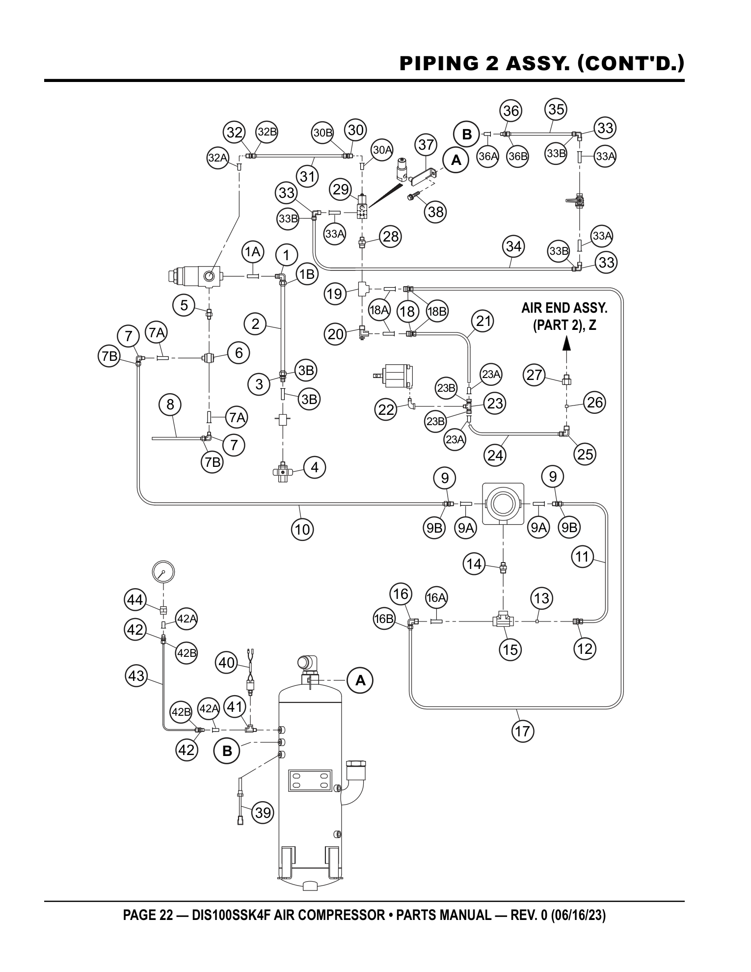 Multiquip DIS100SSK4F Air Compressor PIPING 2 ASSY. (CONT'D.) parts diagram