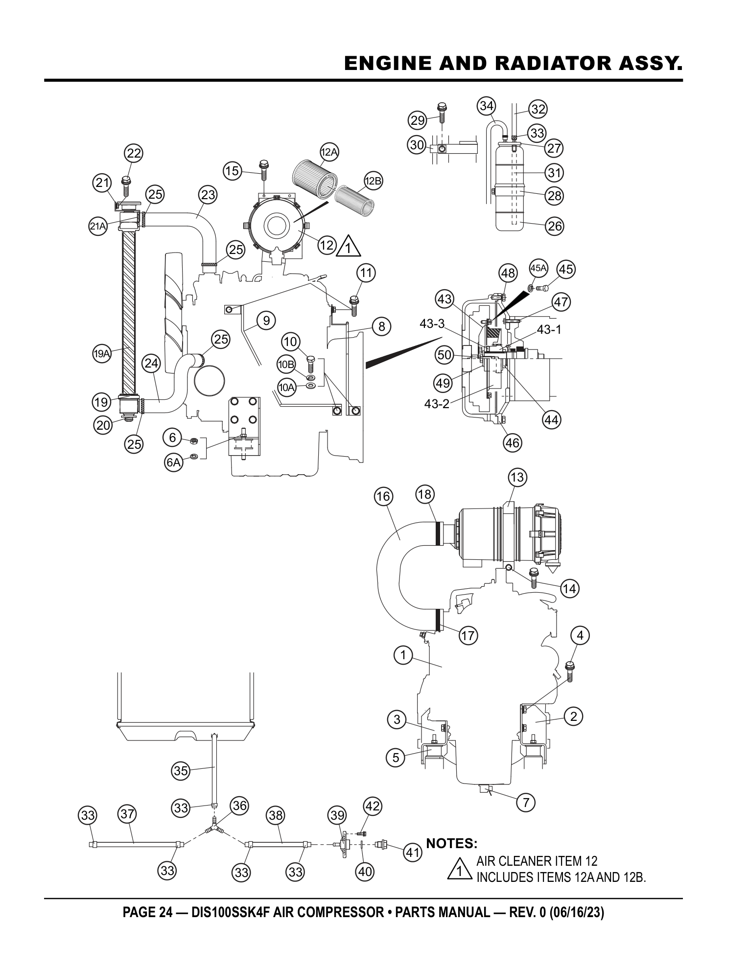 Multiquip DIS100SSK4F Air Compressor ENGINE AND RADIATOR ASSY. parts diagram