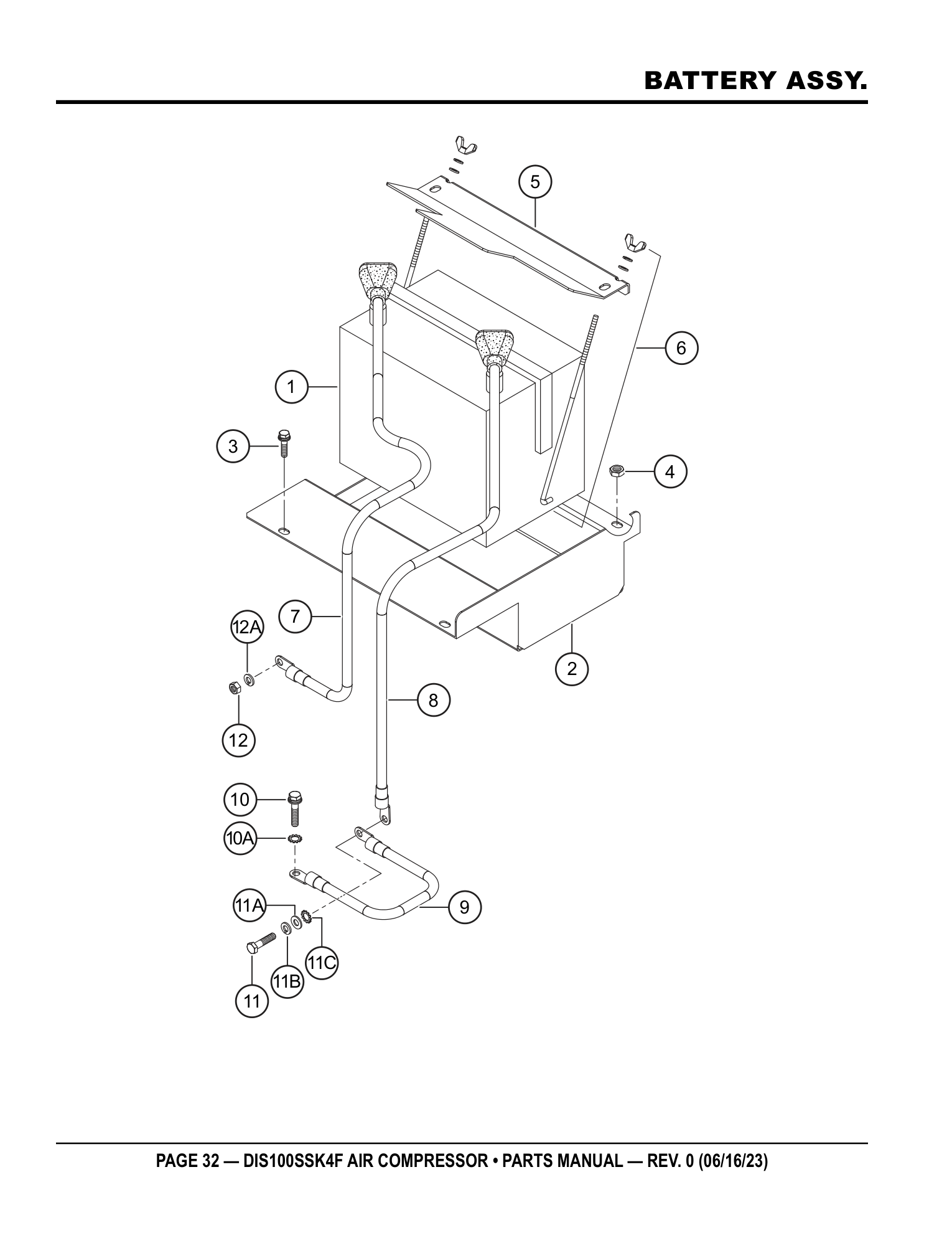 Multiquip DIS100SSK4F Air Compressor BATTERY ASSY. parts diagram