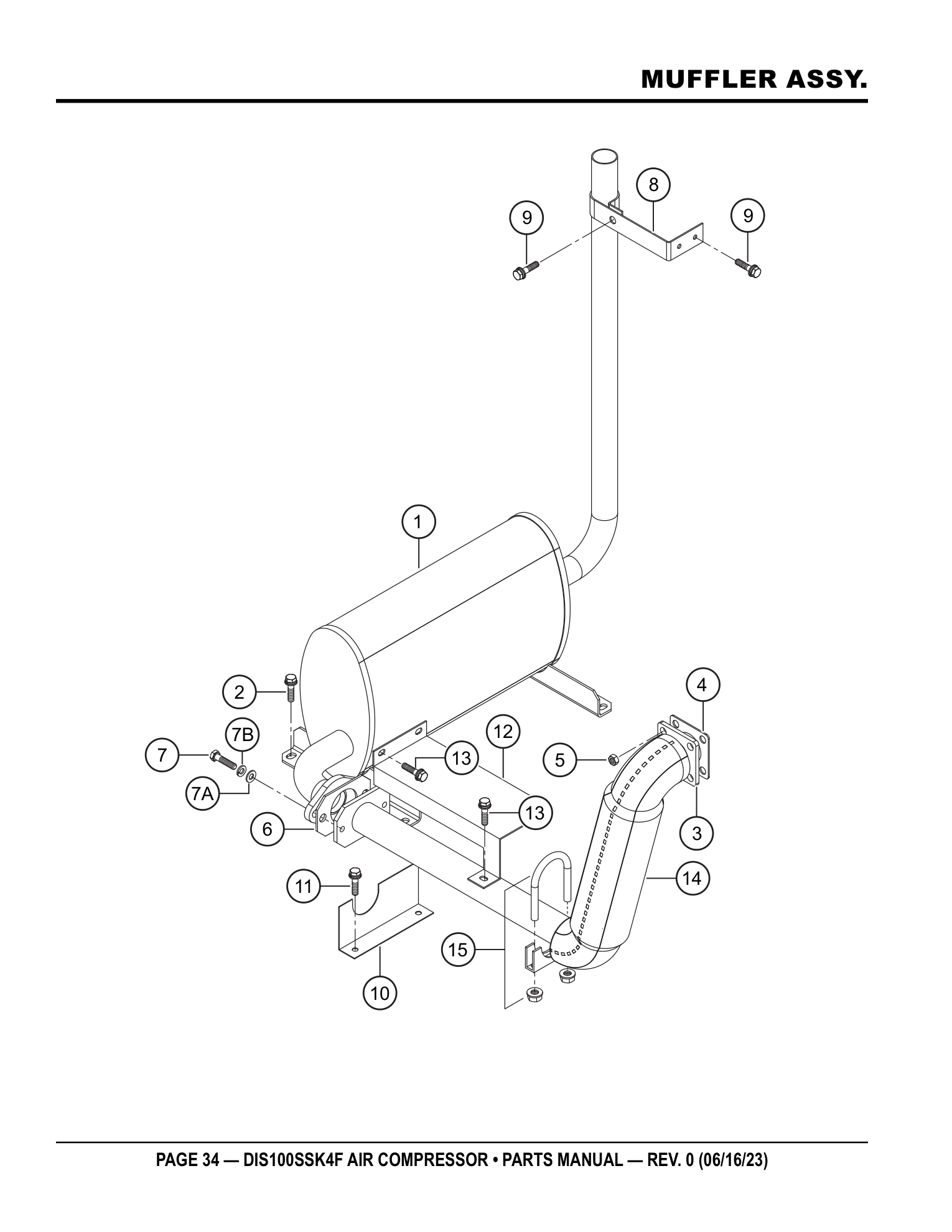 Multiquip DIS100SSK4F Air Compressor MUFFLER ASSY. parts diagram