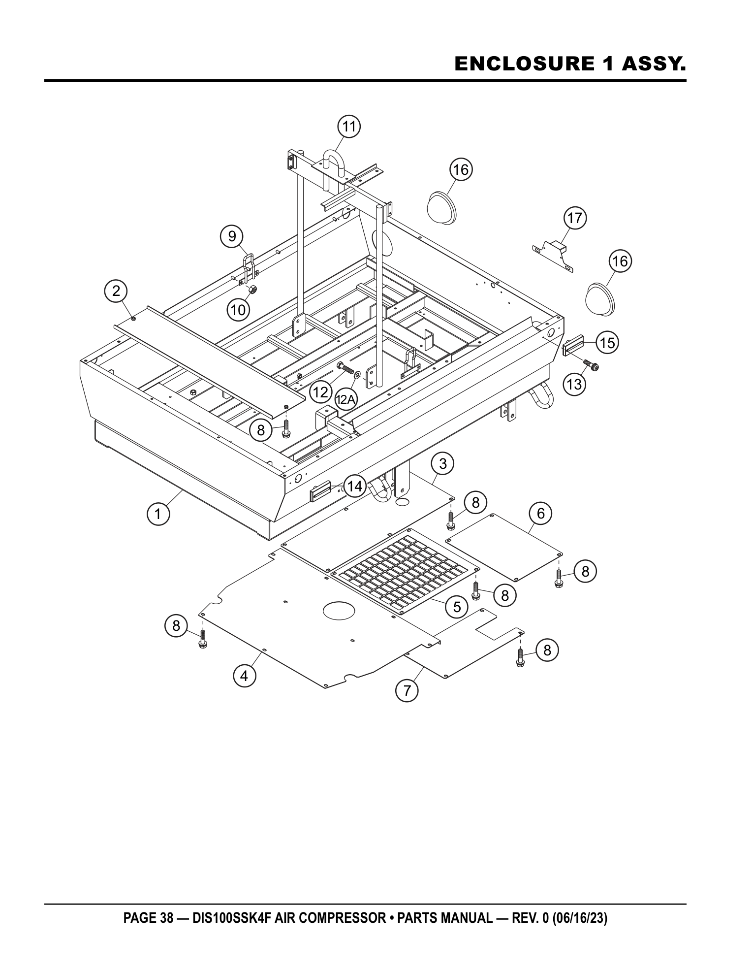 Multiquip DIS100SSK4F Air Compressor ENCLOSURE 1 ASSY. parts diagram