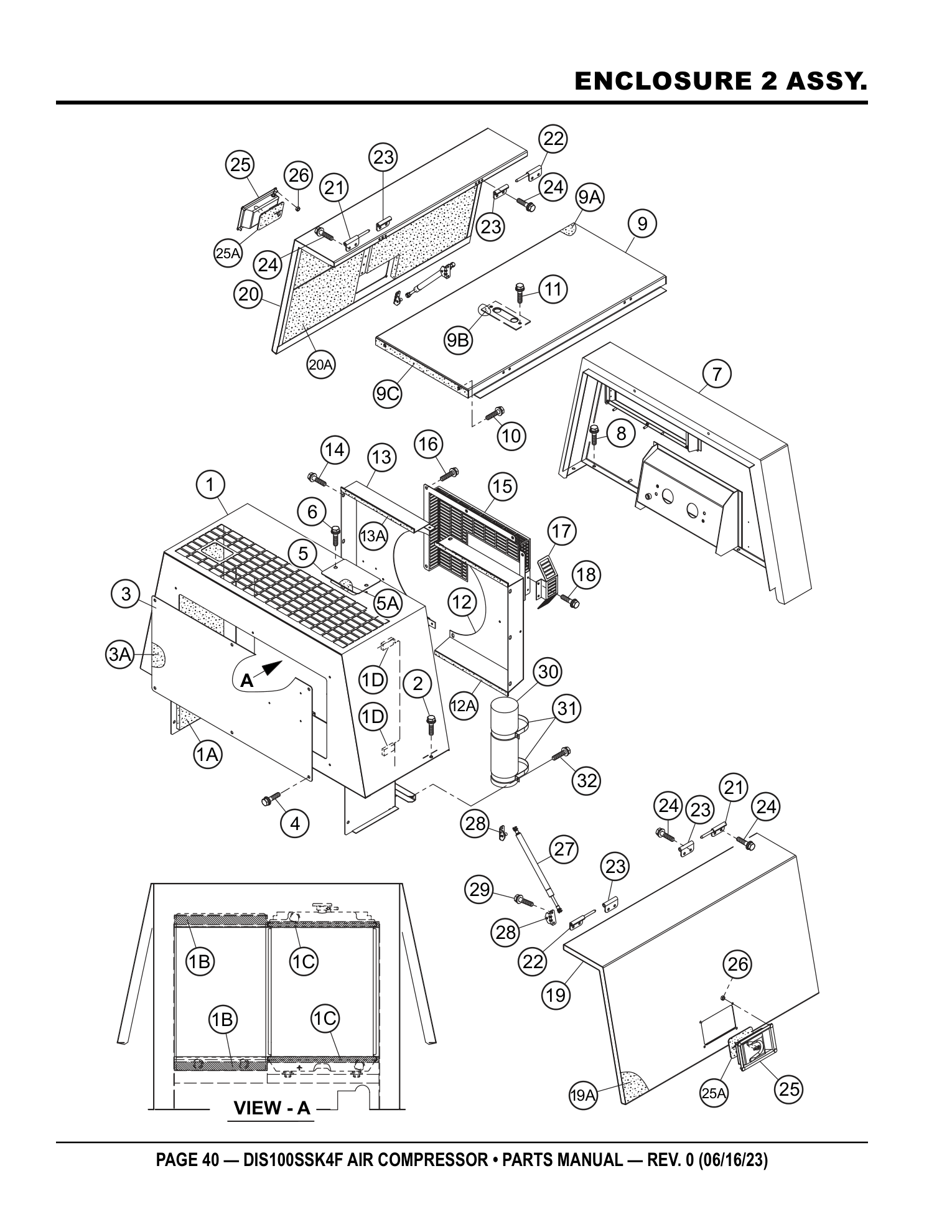Multiquip DIS100SSK4F Air Compressor ENCLOSURE 2 ASSY. parts diagram