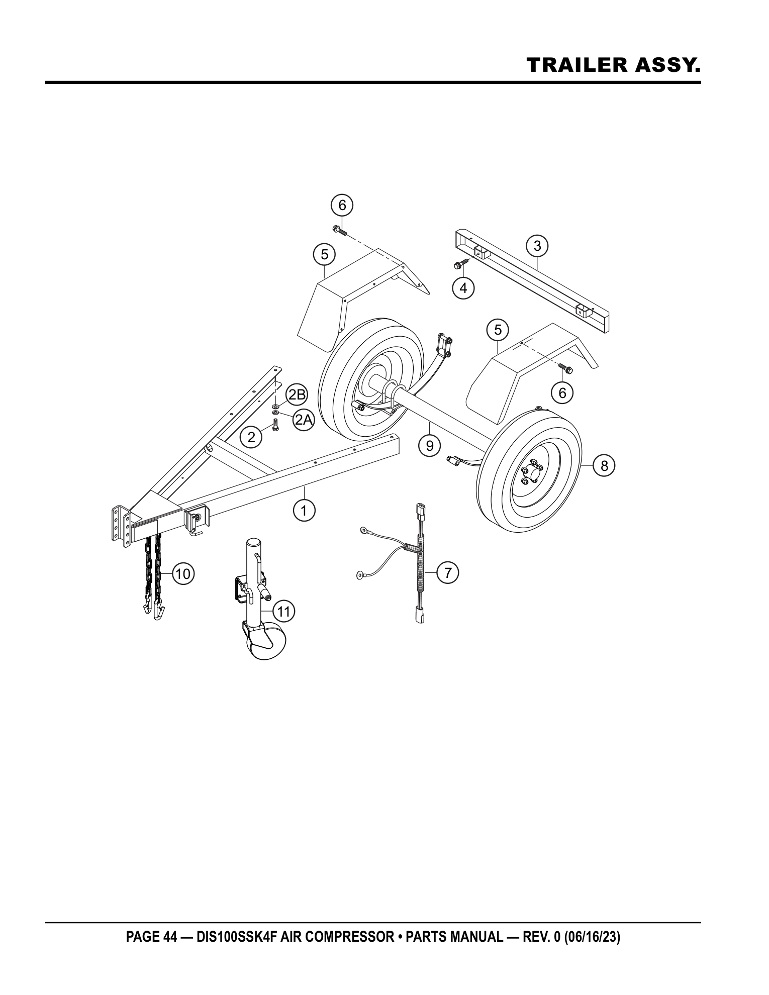 Multiquip DIS100SSK4F Air Compressor TRAILER ASSY. parts diagram