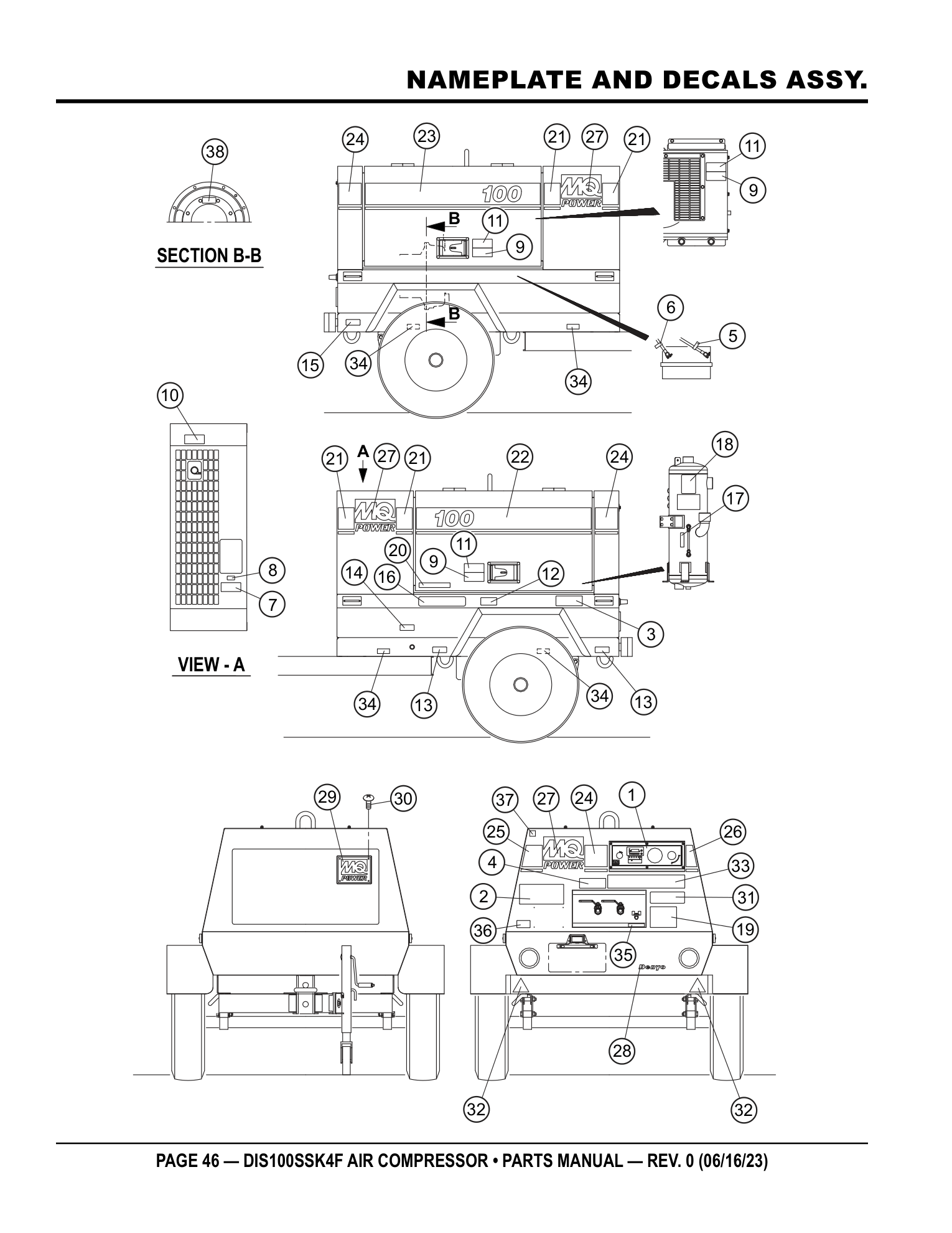 Multiquip DIS100SSK4F Air Compressor NAMEPLATE AND DECALS ASSY. parts diagram