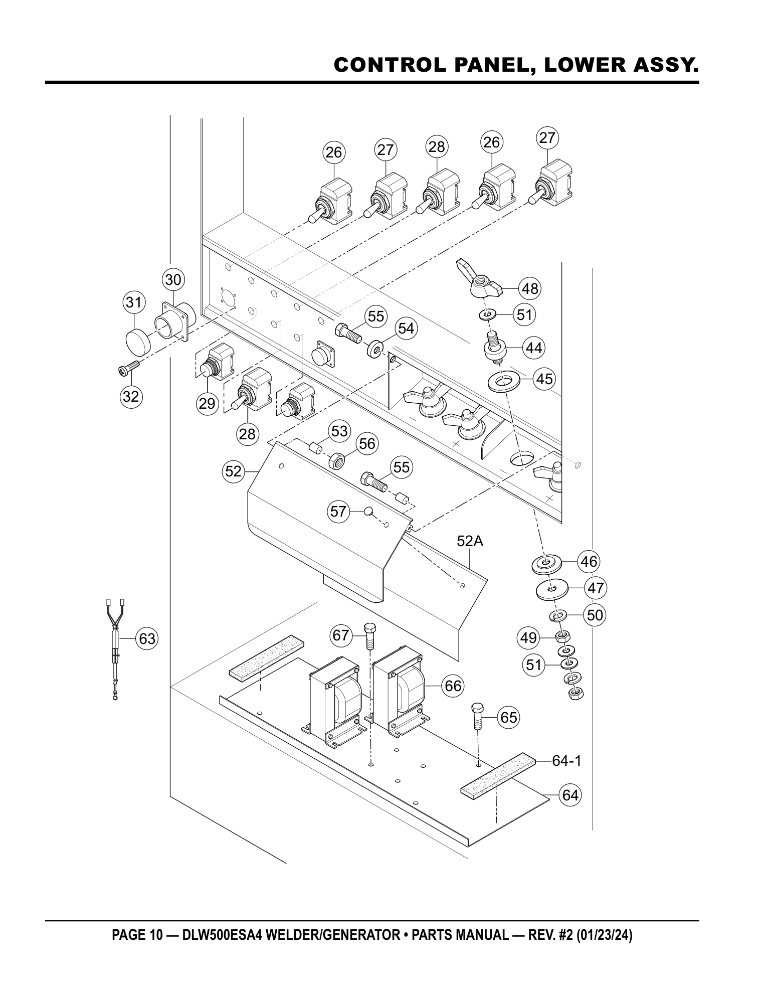 Multiquip DLW500 Diesel Welder CONTROL PANEL, LOWER ASSY. parts diagram