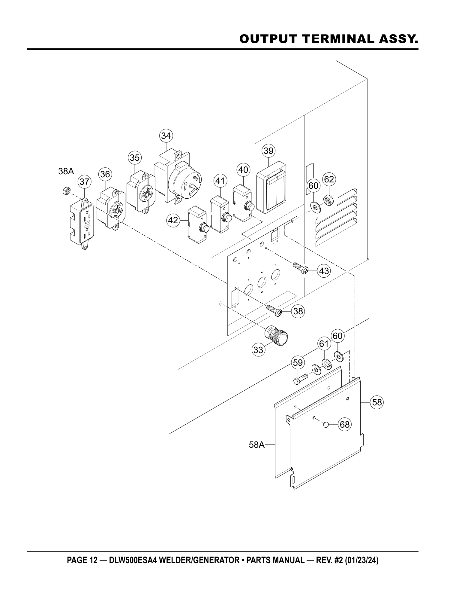 Multiquip DLW500 Diesel Welder OUTPUT TERMINAL ASSY. parts diagram