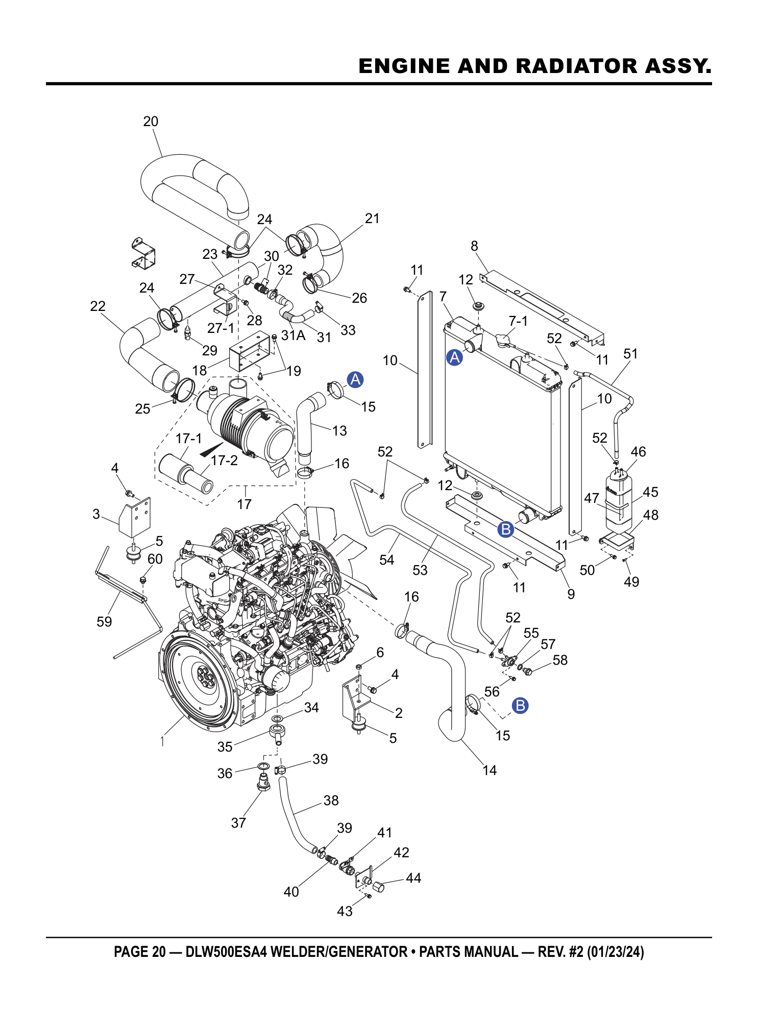 Multiquip DLW500 Diesel Welder ENGINE AND RADIATOR ASSY. parts diagram