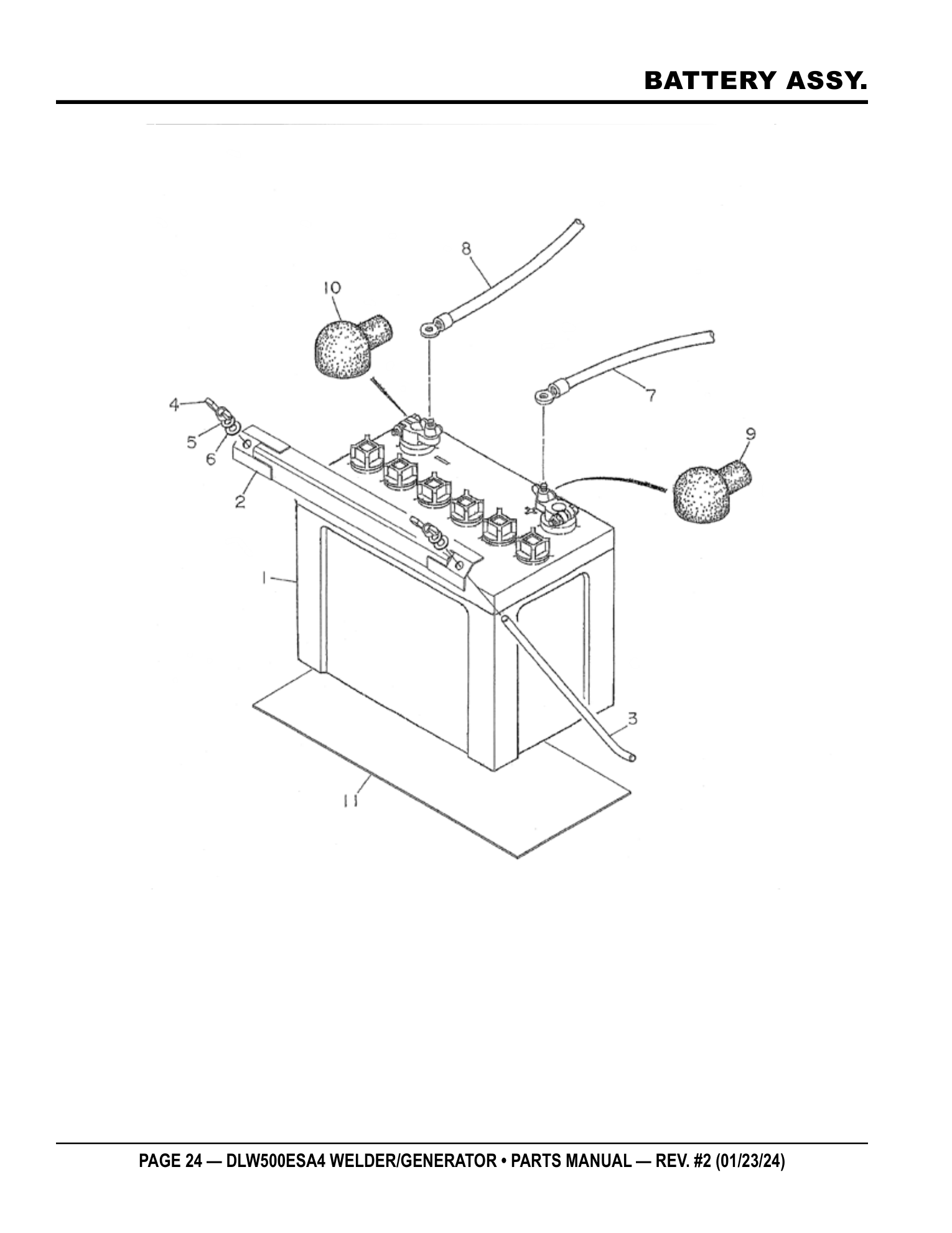 Multiquip DLW500 Diesel Welder BATTERY ASSY. parts diagram