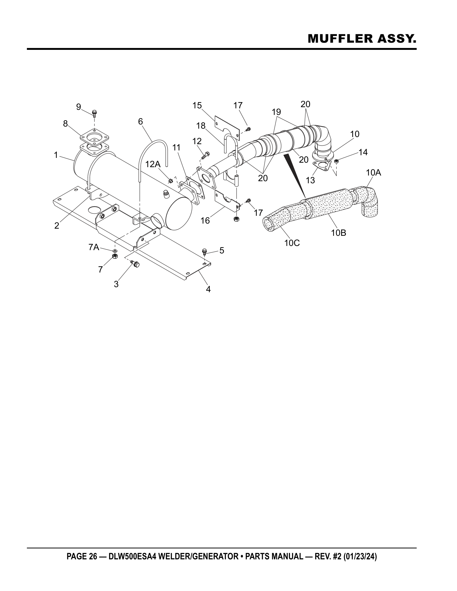 Multiquip DLW500 Diesel Welder MUFFLER ASSY. parts diagram