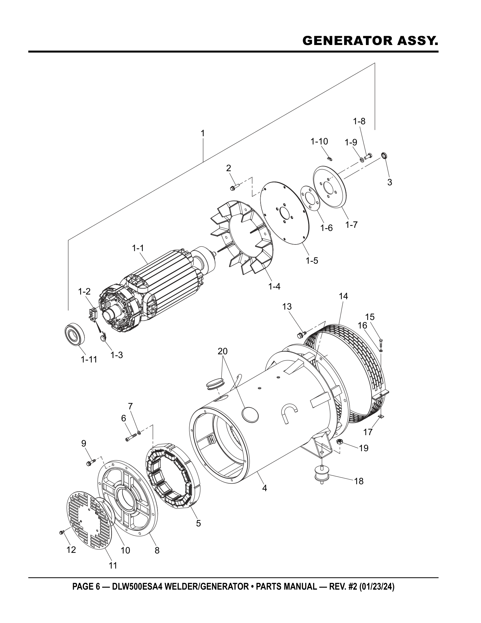 Multiquip DLW500 Diesel Welder GENERATOR ASSY. parts diagram