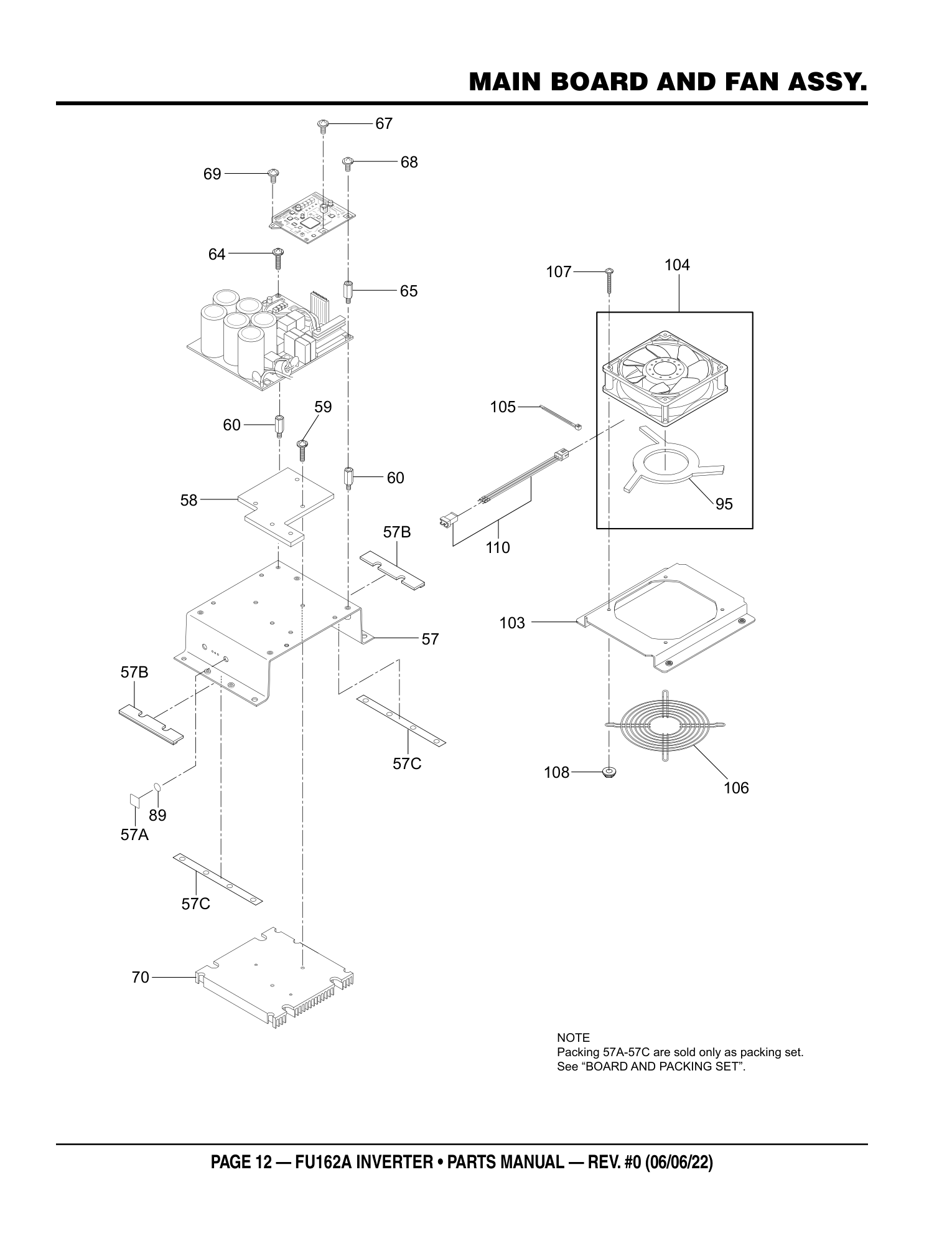 Multiquip FU162 High-Frequency Inverter Concrete Vibrator MAIN BOARD AND FAN ASSY. parts diagram