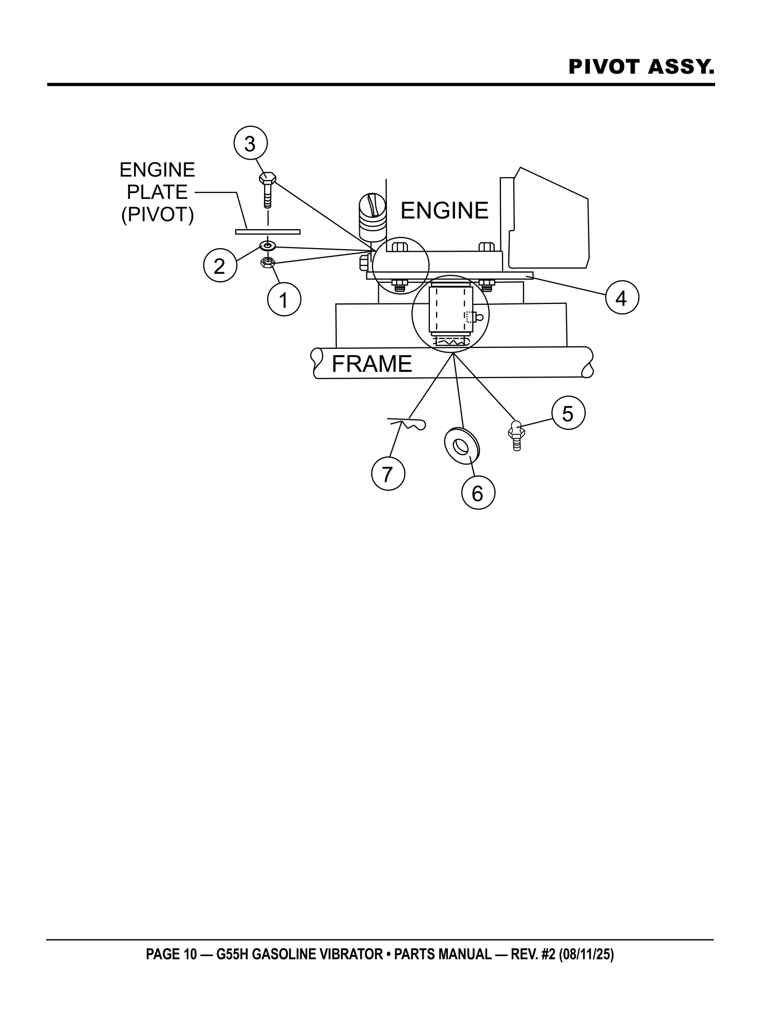 Multiquip G55 Vibrator Power Source PIVOT ASSY. parts diagram