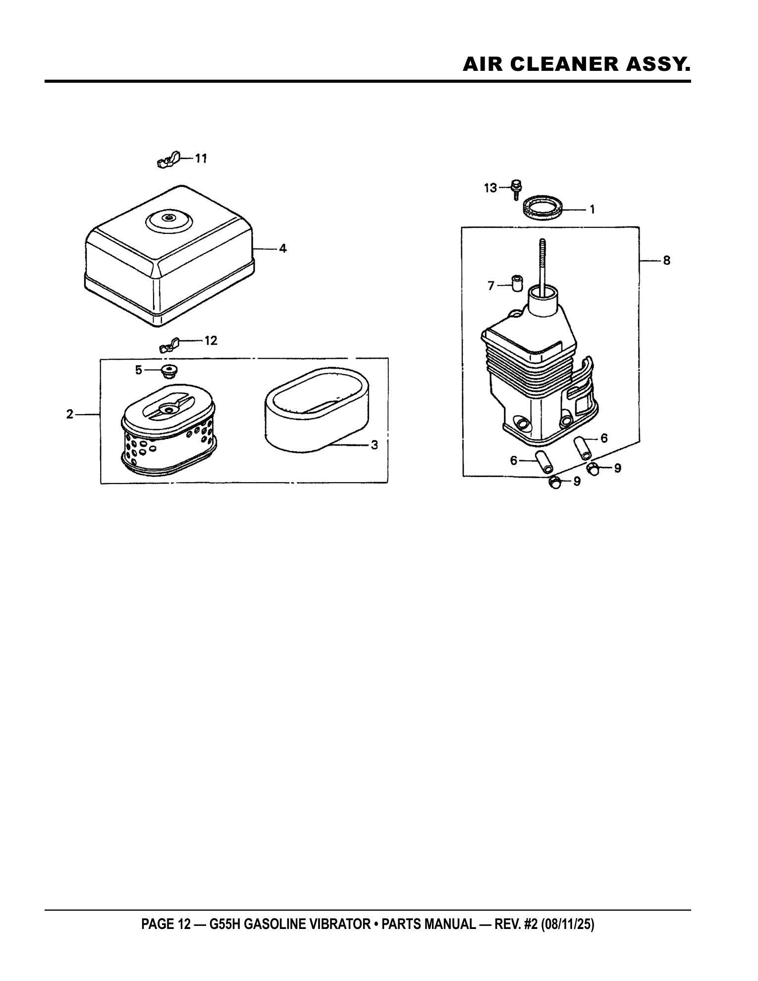 Multiquip G55 Vibrator Power Source AIR CLEANER ASSY. parts diagram