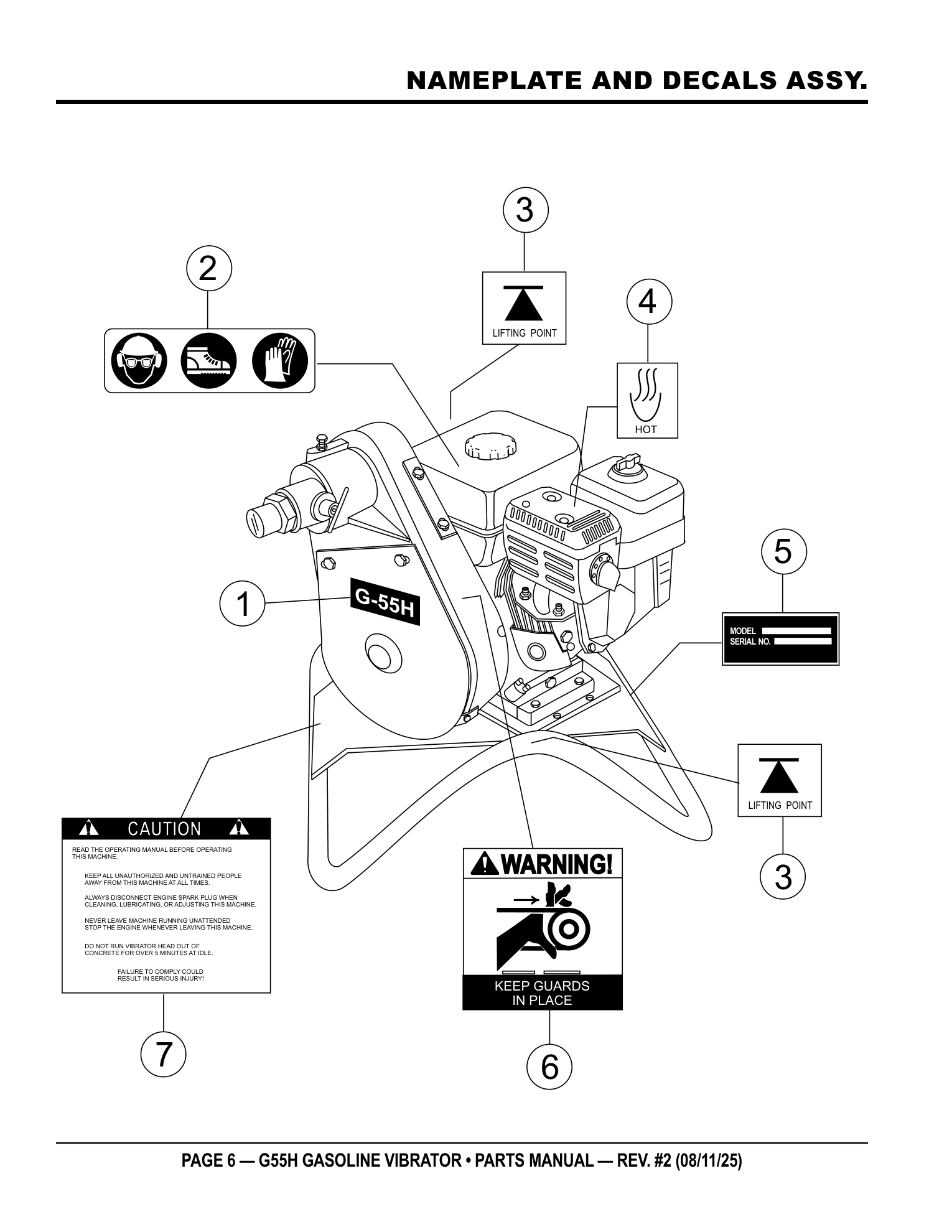 Multiquip G55 Vibrator Power Source NAMEPLATE AND DECALS ASSY. parts diagram