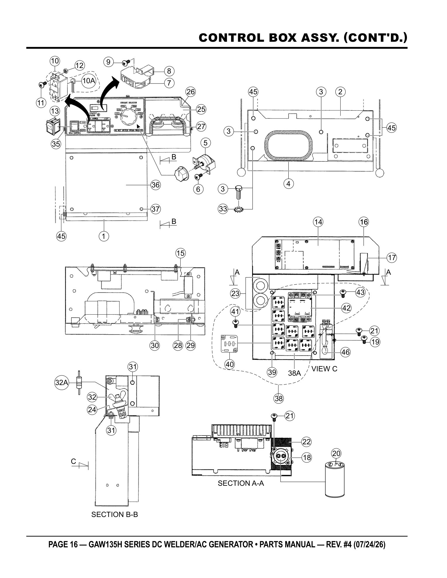 Multiquip GAW135 Gasoline Welder CONTROL BOX ASSY. (CONT'D.) parts diagram
