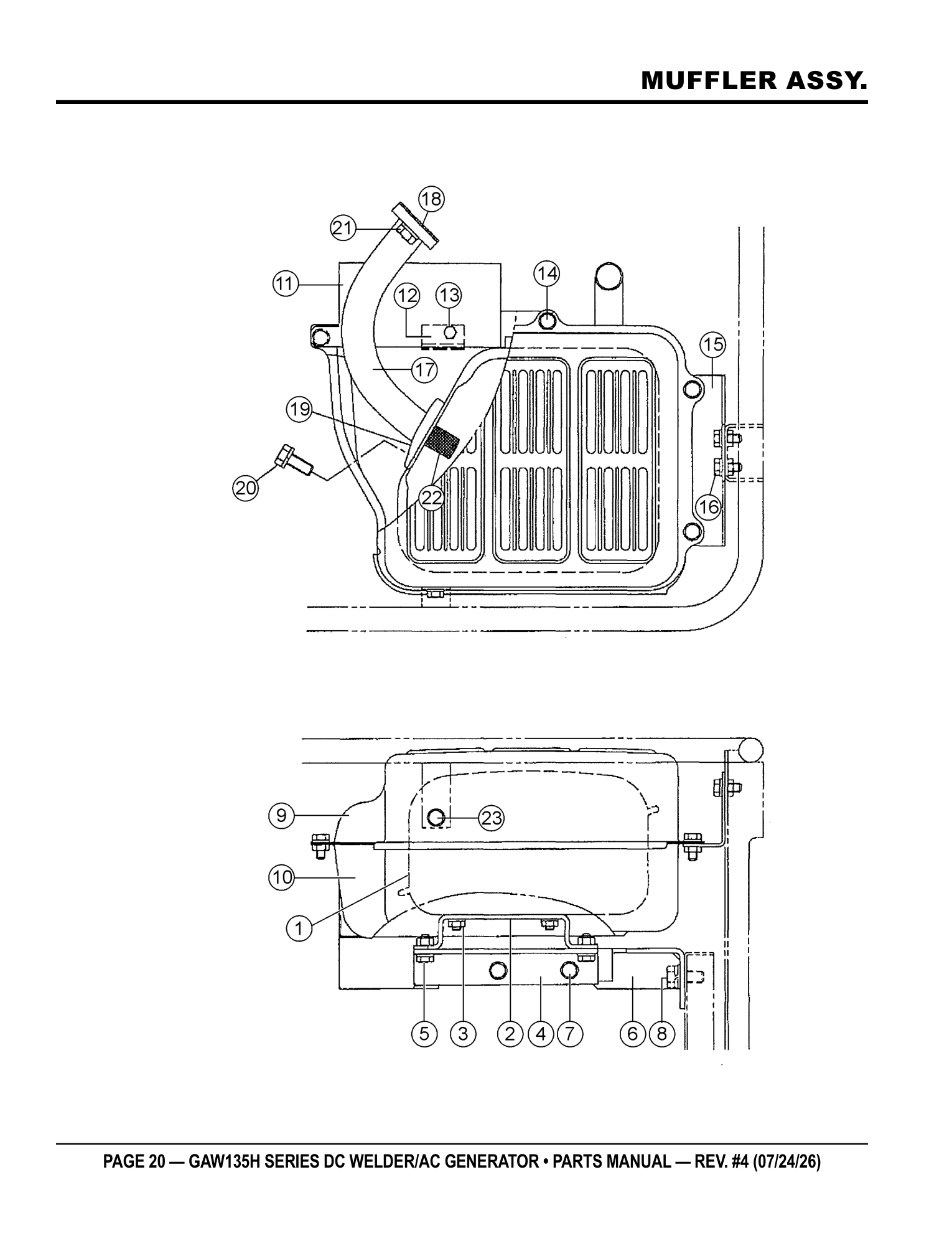 Multiquip GAW135 Gasoline Welder MUFFLER ASSY. parts diagram