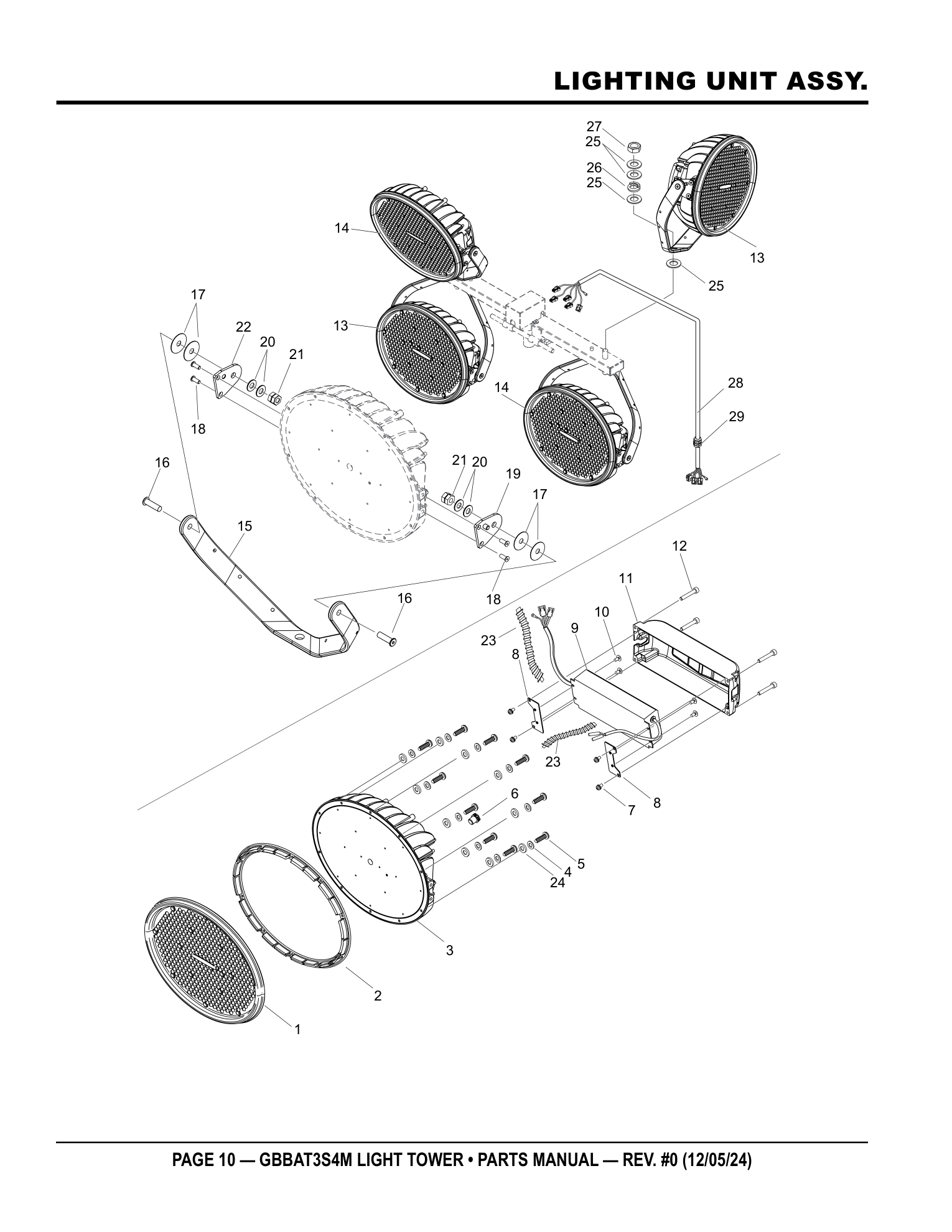 Multiquip GBBAT3 Battery-Powered Balloon Light LIGHTING UNIT ASSY. parts diagram
