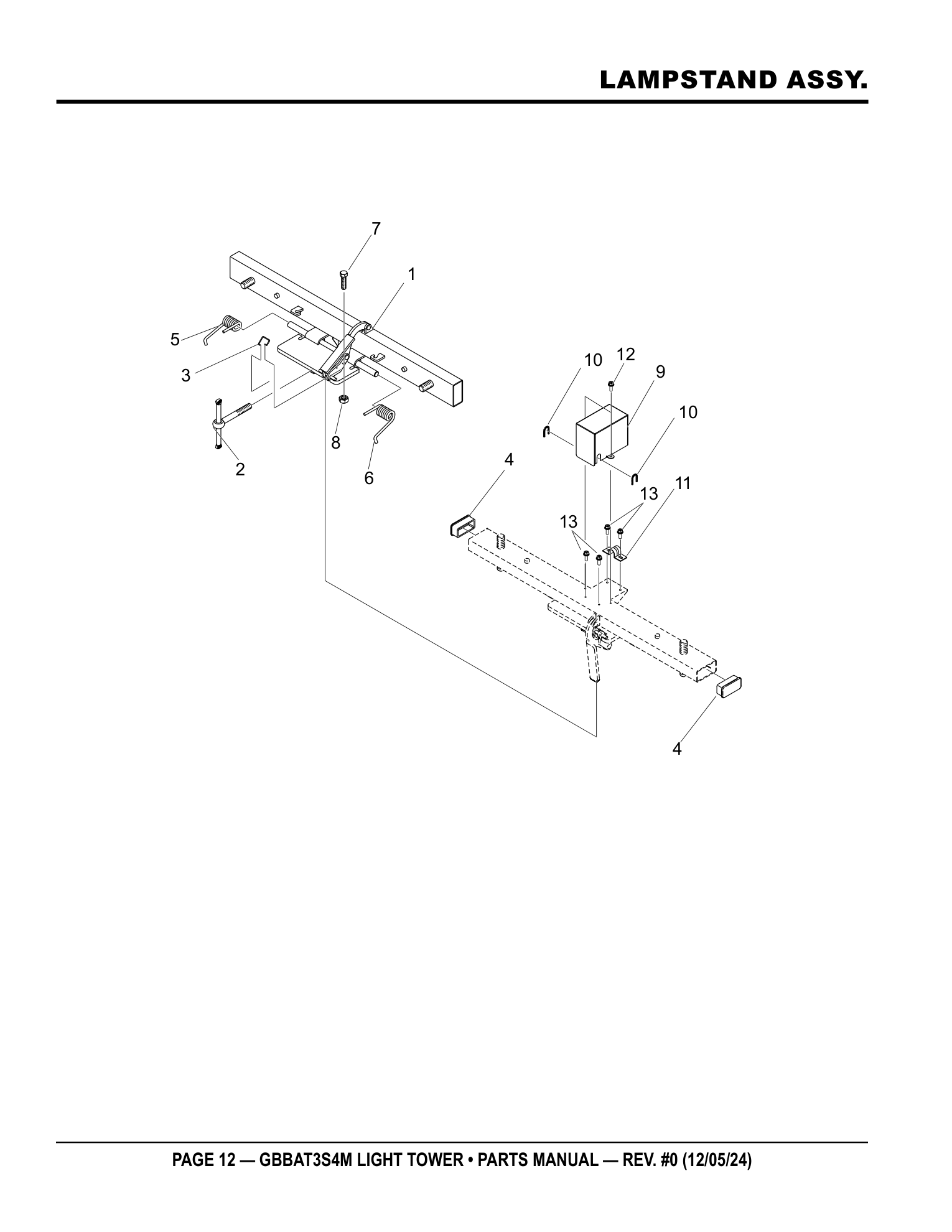 Multiquip GBBAT3 Battery-Powered Balloon Light LAMPSTAND ASSY. parts diagram