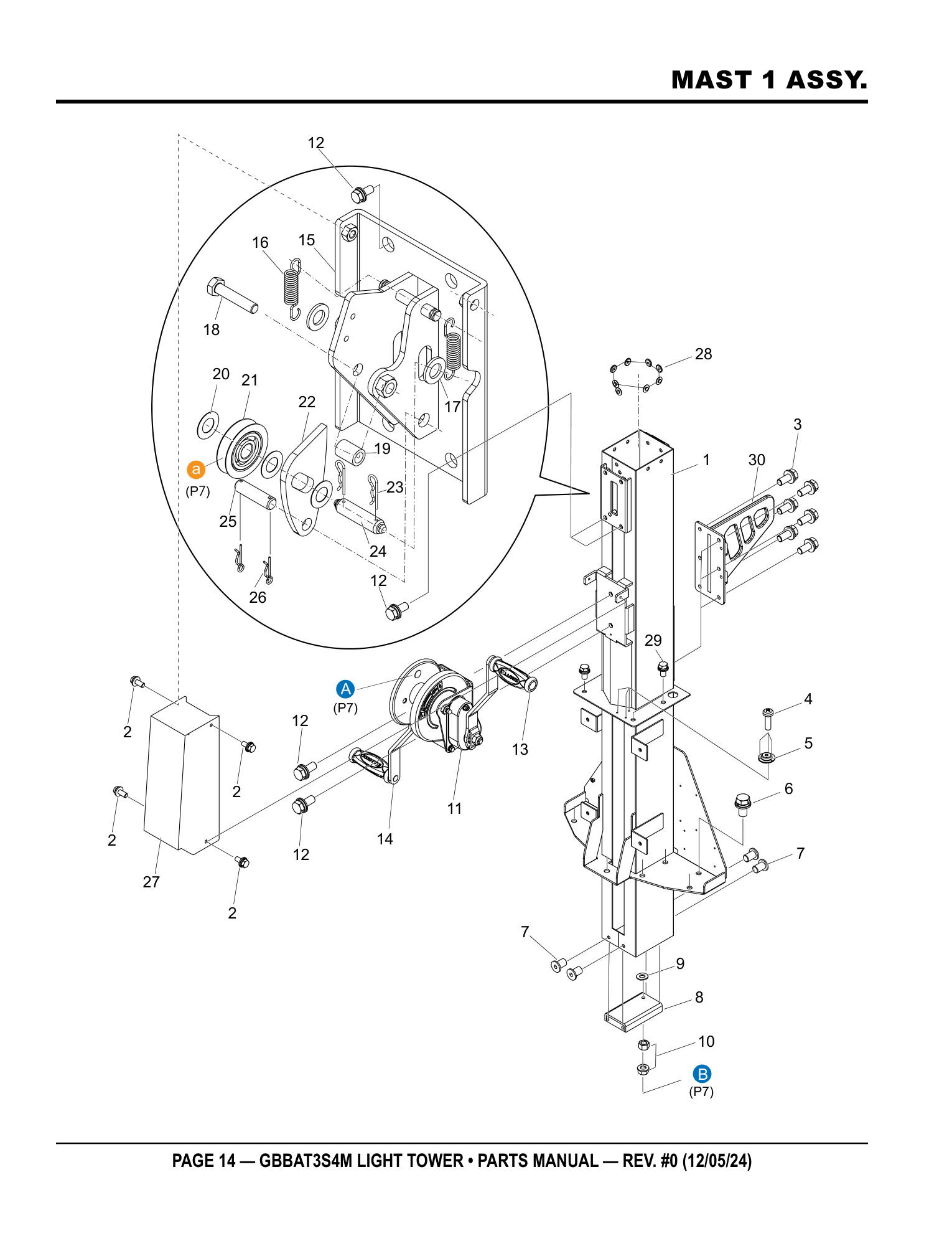 Multiquip GBBAT3 Battery-Powered Balloon Light MAST 1 ASSY. parts diagram