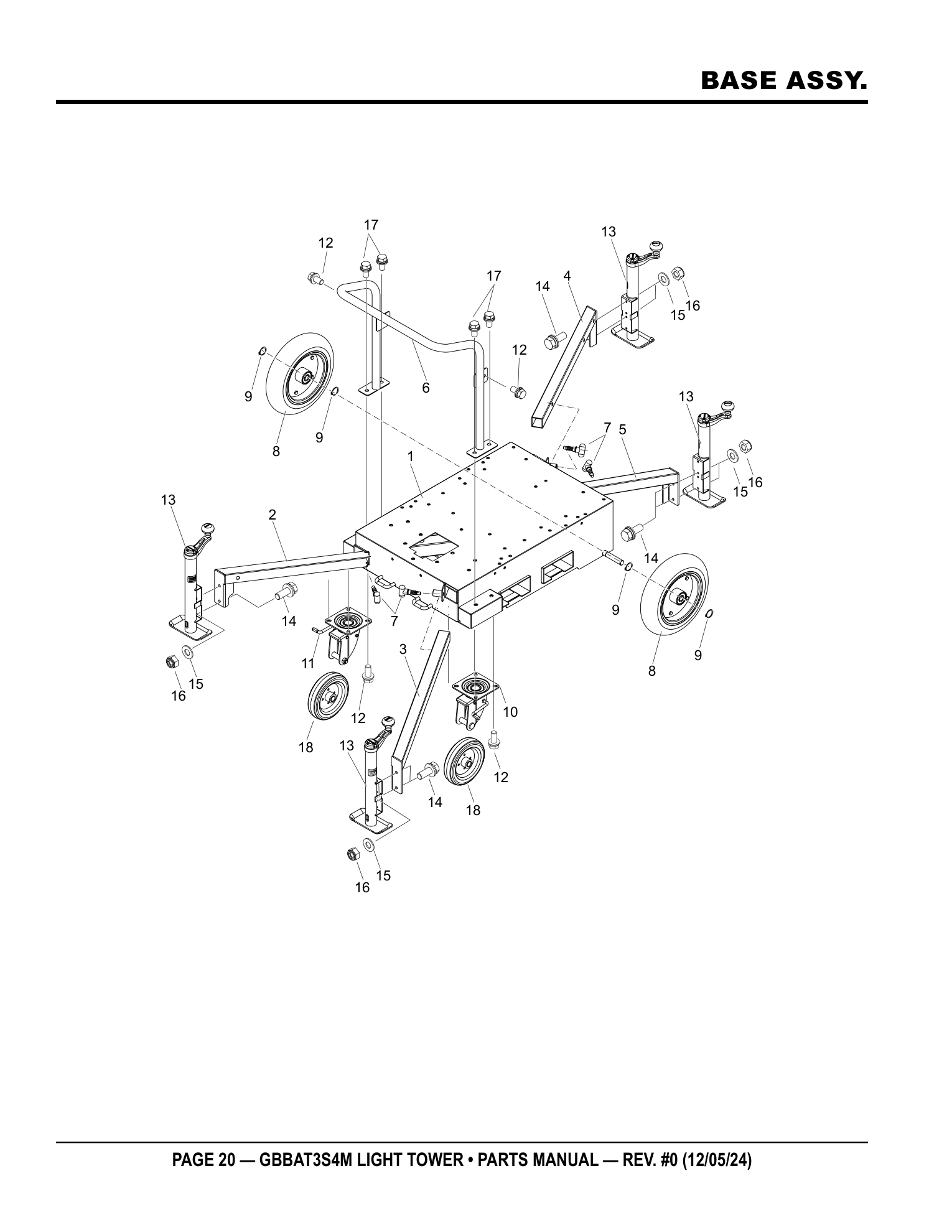 Multiquip GBBAT3 Battery-Powered Balloon Light BASE ASSY. parts diagram