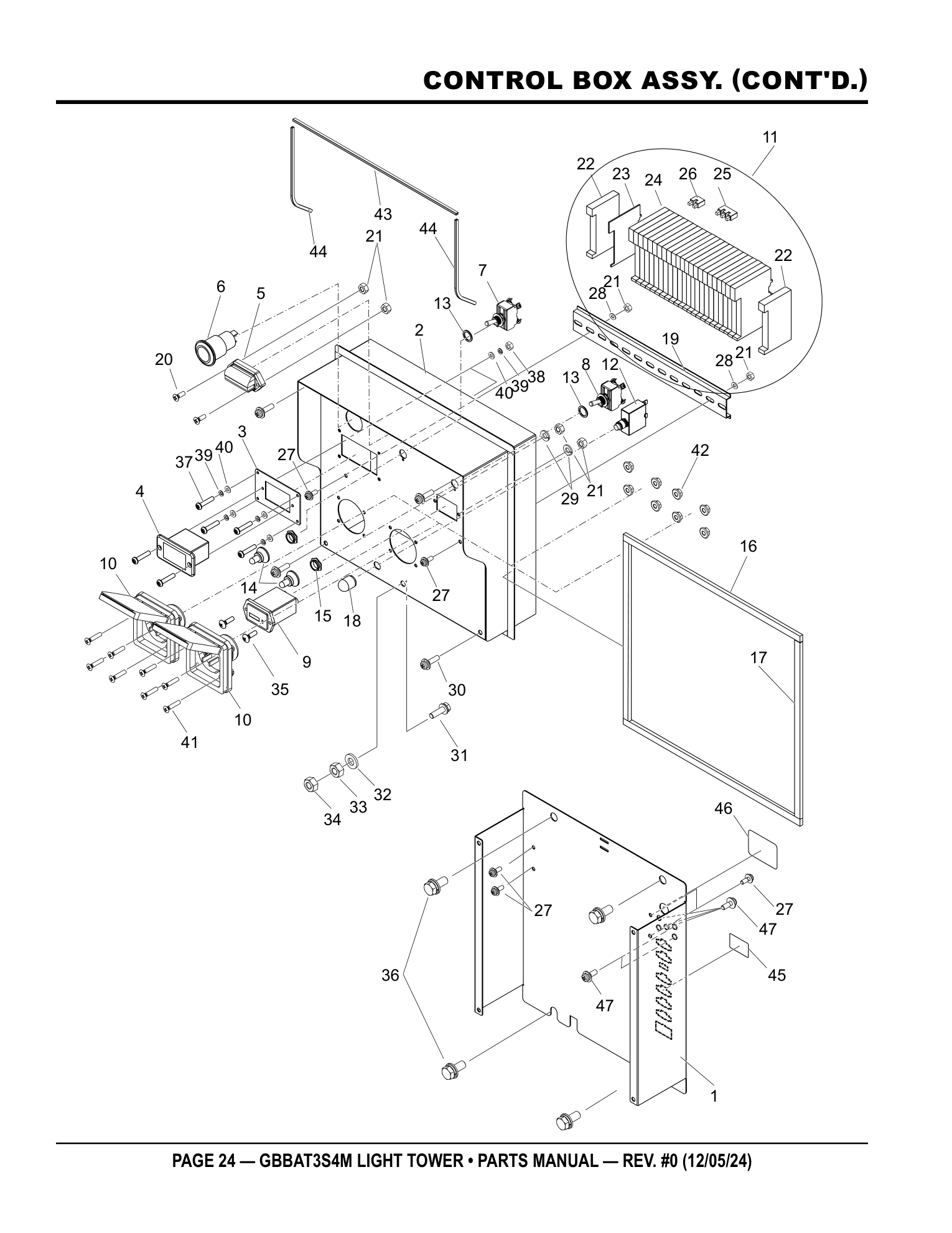 Multiquip GBBAT3 Battery-Powered Balloon Light CONTROL BOX ASSY. (CONT'D.) parts diagram