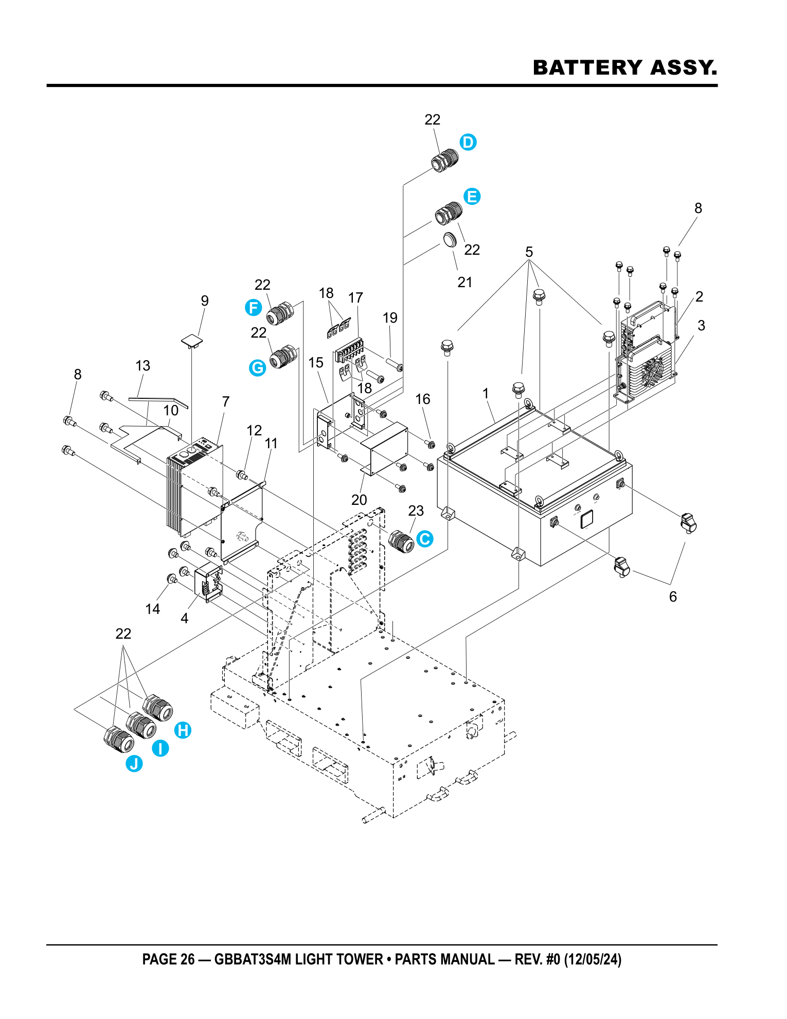 Multiquip GBBAT3 Battery-Powered Balloon Light BATTERY ASSY. parts diagram